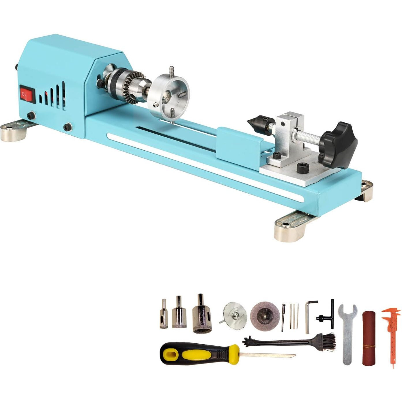 Mini Lathe Wood Lathe Machine Multi-Purpose Type Lathe Milling Cutting Grinding Polishing Professional Table Top Lathe Tool Kit