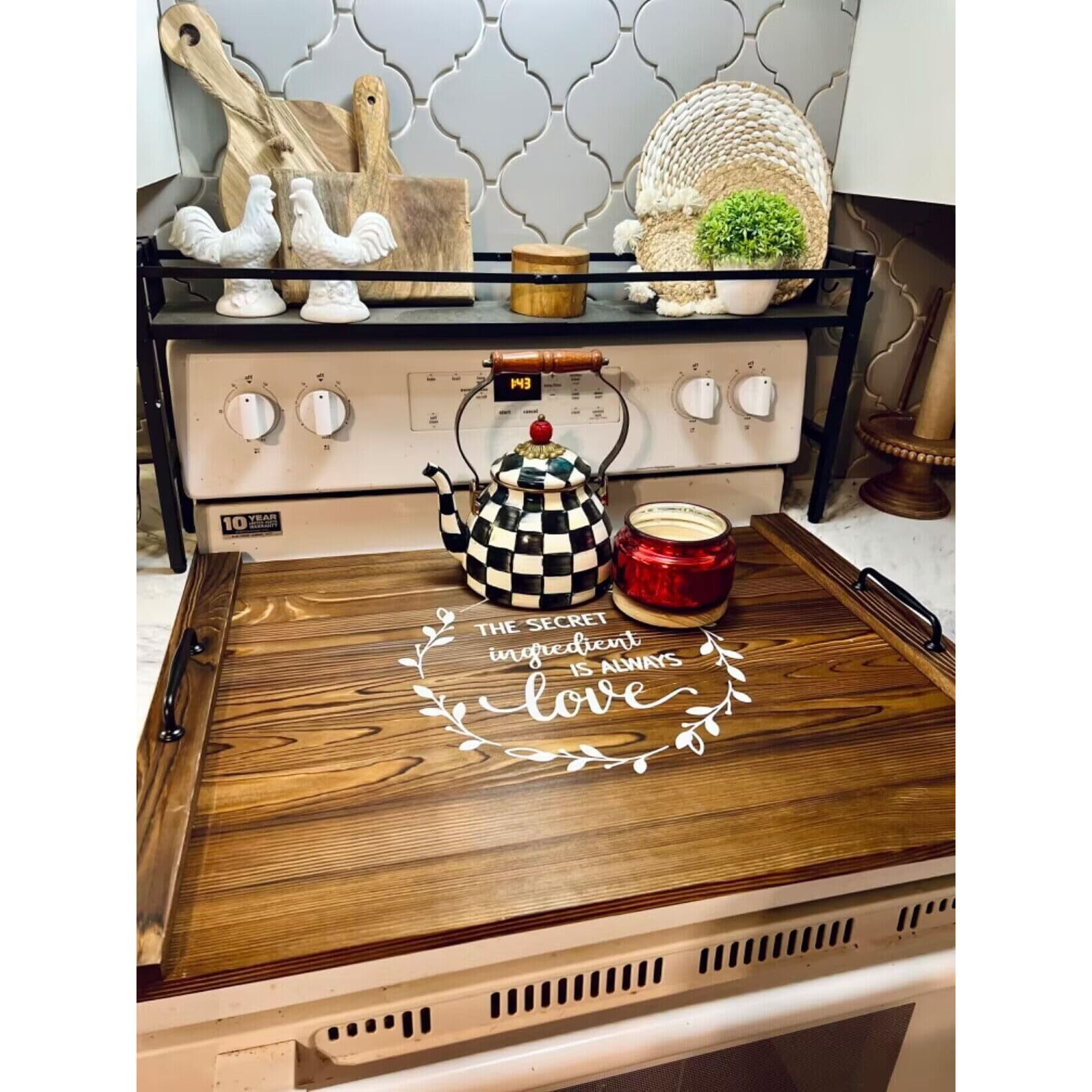 Noodle Board Stove Cover With Handles  Sink Wood Stove Top Covers For Electric & Gas Stove  Rv Stove Burner Cover  Farmhouse Decorative Wooden Tray For Kitchen-The Secret Ingredient Is Always Love