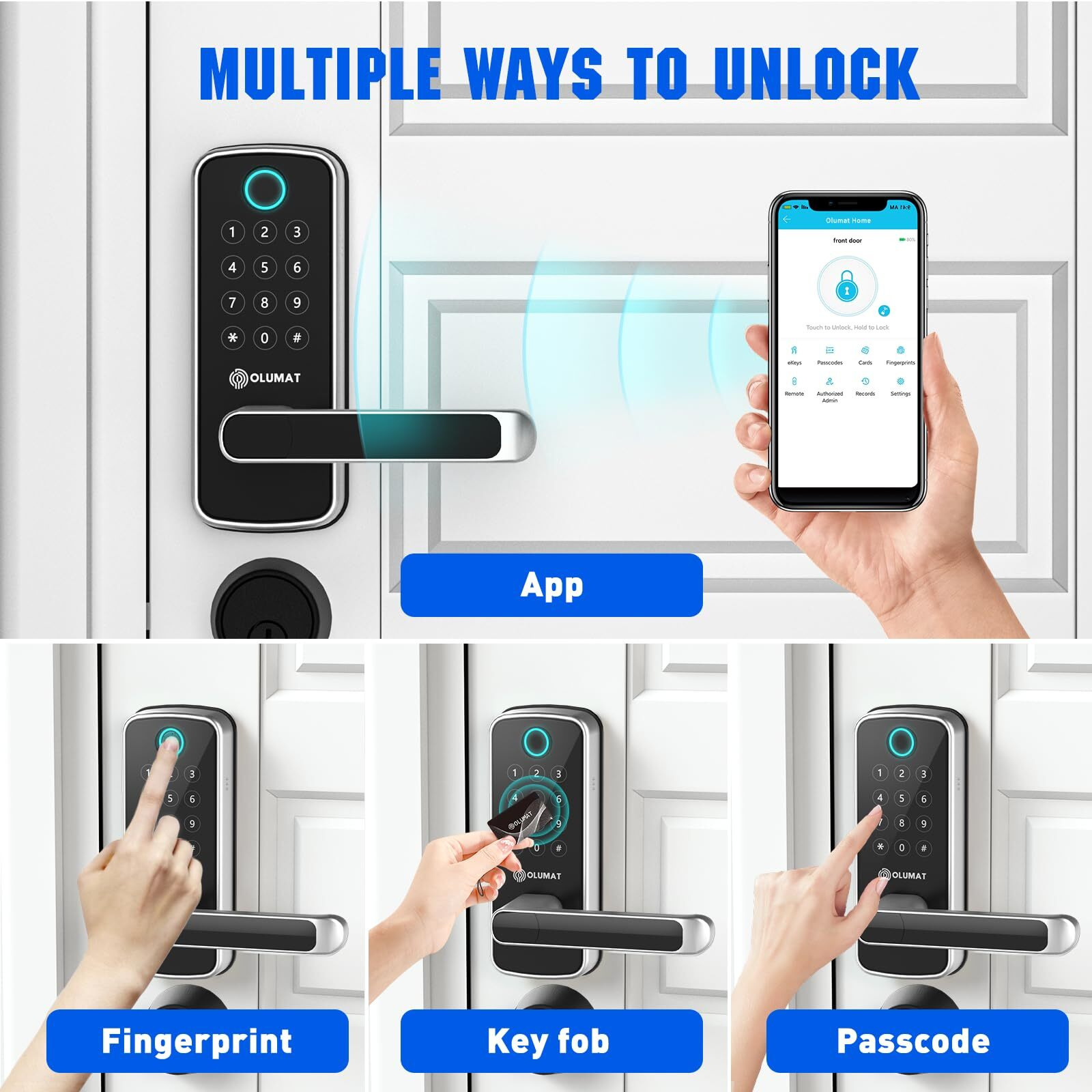 Olumat Smart Lock With Handle Wi-Fi Keyless Entry Door Lock - Smart Locks For Front Door - Biometric Fingerprint Door Lock - Smart Door Lock With Keypad - Garage Door With App Control - Auto Lock