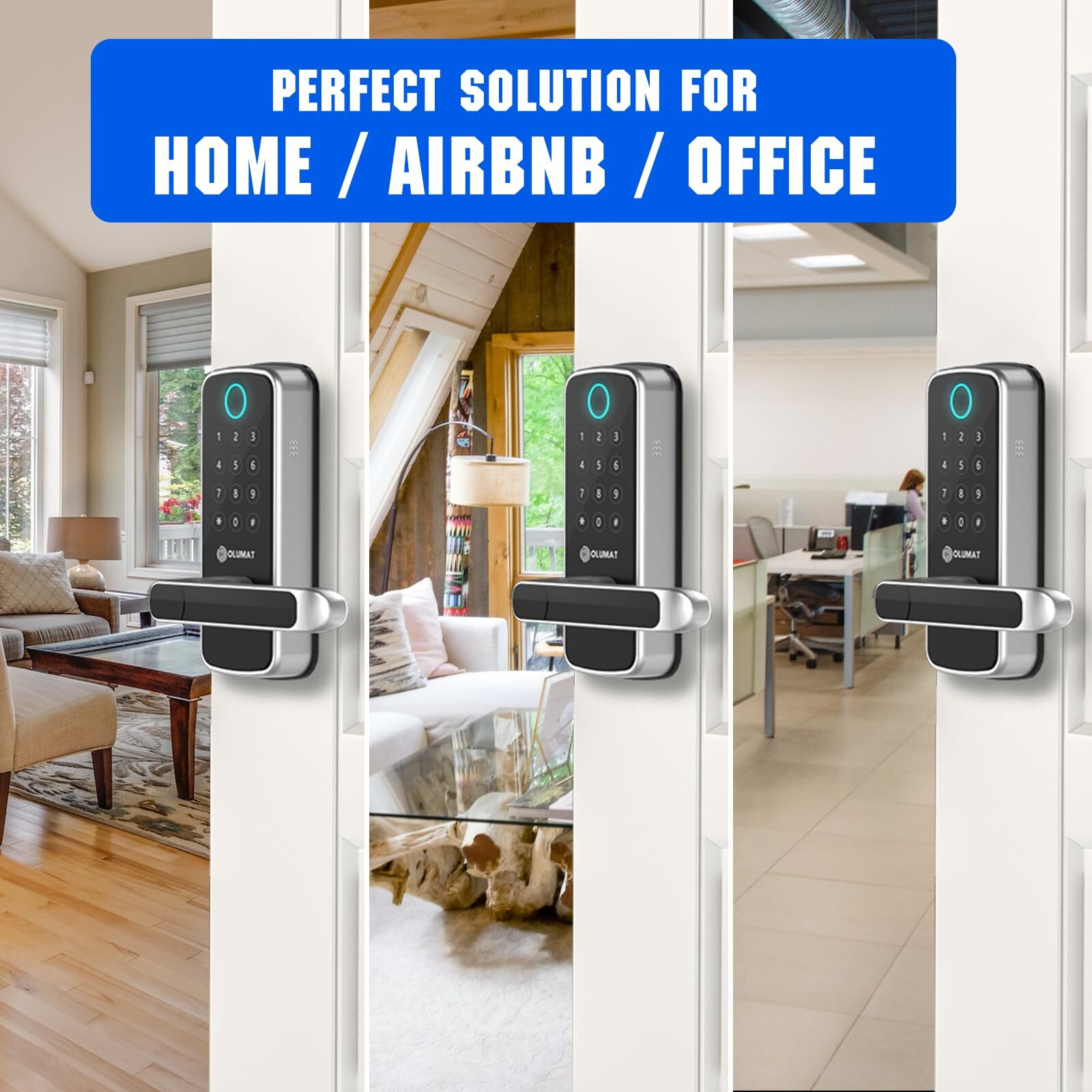 Olumat Smart Lock With Handle Wi-Fi Keyless Entry Door Lock - Smart Locks For Front Door - Biometric Fingerprint Door Lock - Smart Door Lock With Keypad - Garage Door With App Control - Auto Lock
