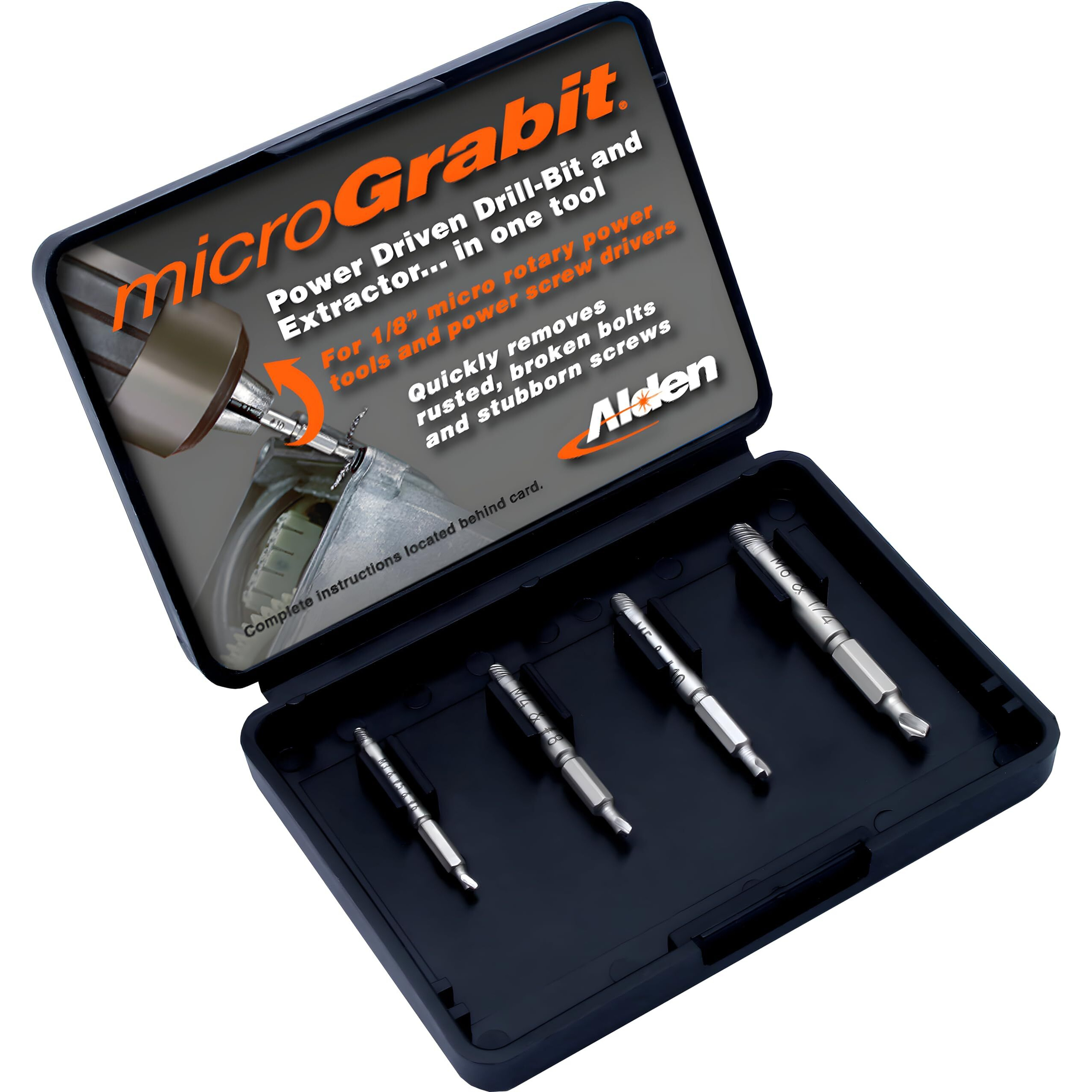 Alden 4507P Grabit Micro Broken Bolt Extractor 4 Piece Kit - Small Bolt And Screw Remover - Ideal For Pc And Mac Repair - Made In The Usa
