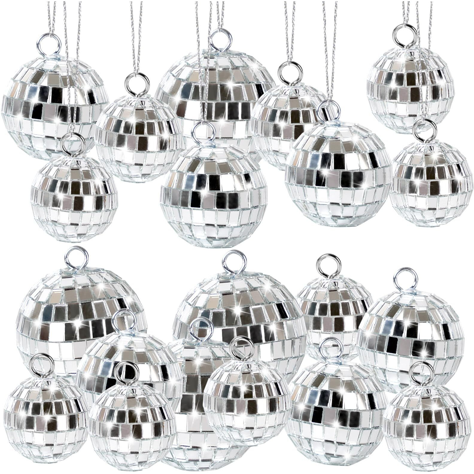 20 Pcs Mirror Disco Ball Hanging Ornaments Silver Glass Decor 70S Disco Party Decorations Ornament With Rope For Dance Birthday 70S Theme Party