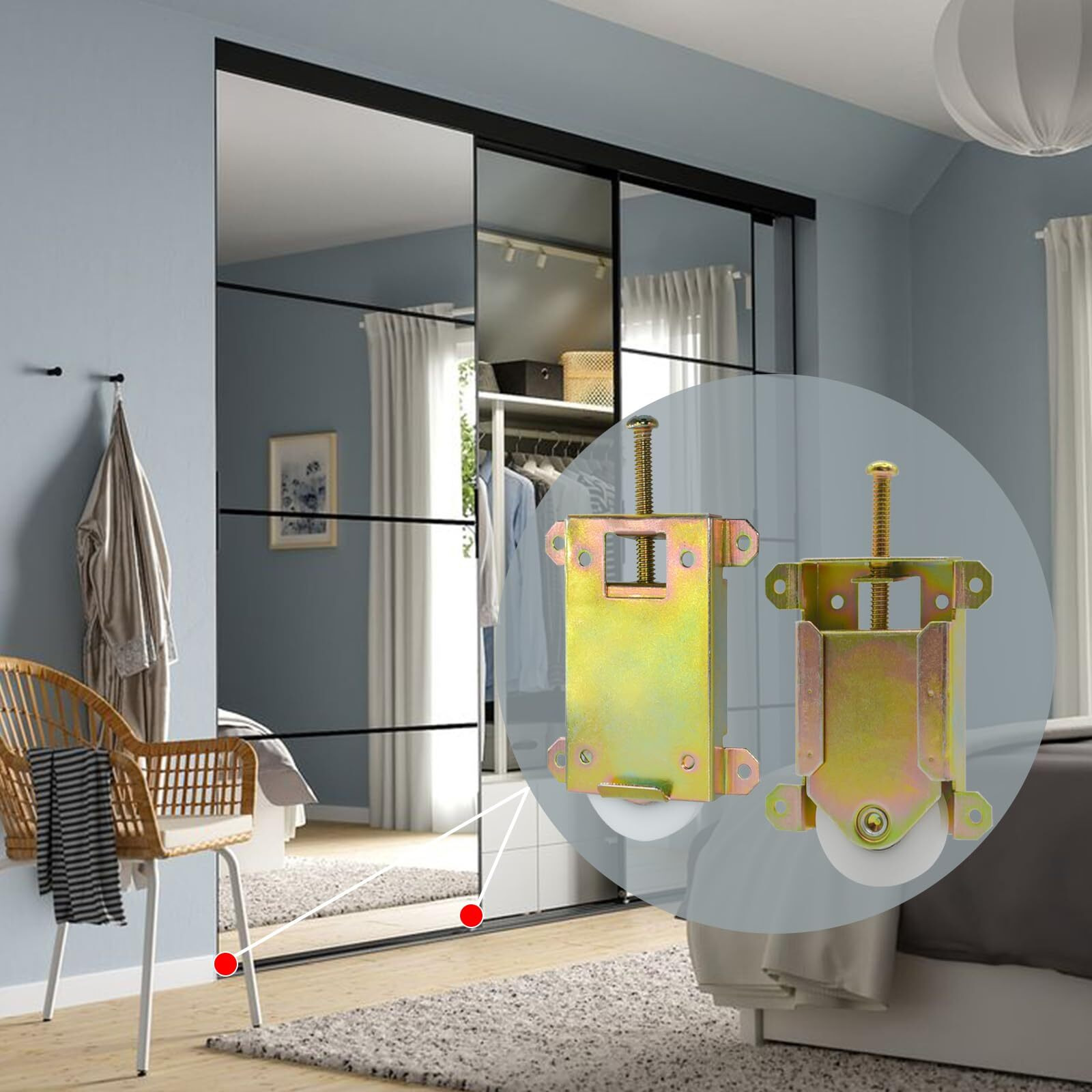 Sliding Mirror Closet Door Rollers Replacement Hardware Fits Contractors Part W8020C Or Hard 1775 Wardrobe Doors Wheels  1-1/2"" Durable Pom Concaved Ball Bearing Wheel  2 Pack