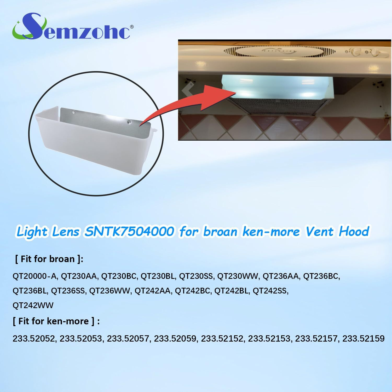 Semzohc Sntk7504000 Range Vent Hood Light Lens Replacement Replaces Sntk7504000  K7613000  K7504000  K7613-000  Ntk7504000  949658  Ap3378324 For Broan Qt20000 & Kenmore Range Hood