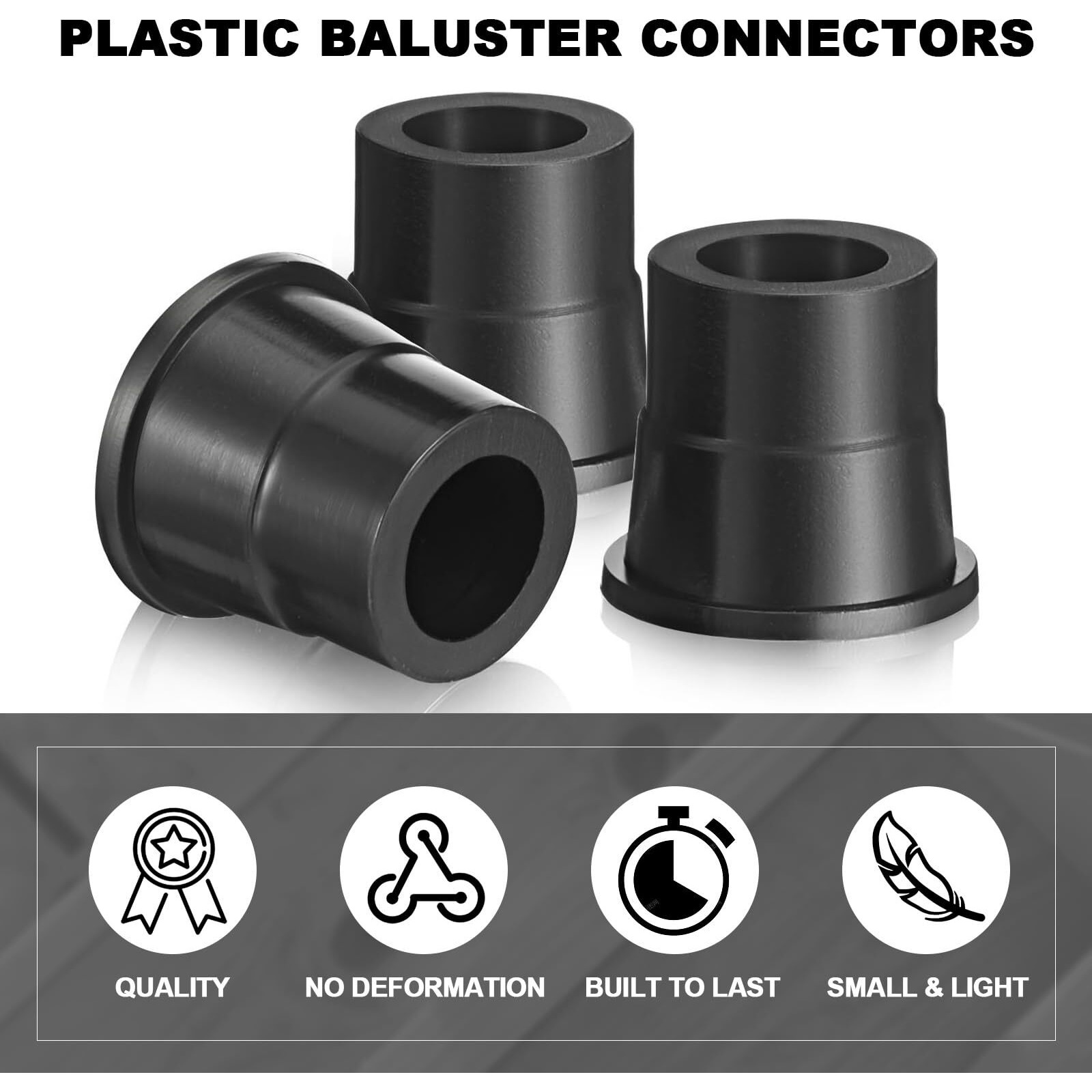 Pangda Plastic Baluster Connectors For 3/4"" Od Round Balusters Black Baluster Adapter For Deck Handrails Balusters Stair Home House Indoor Outdoor(100 Pcs)