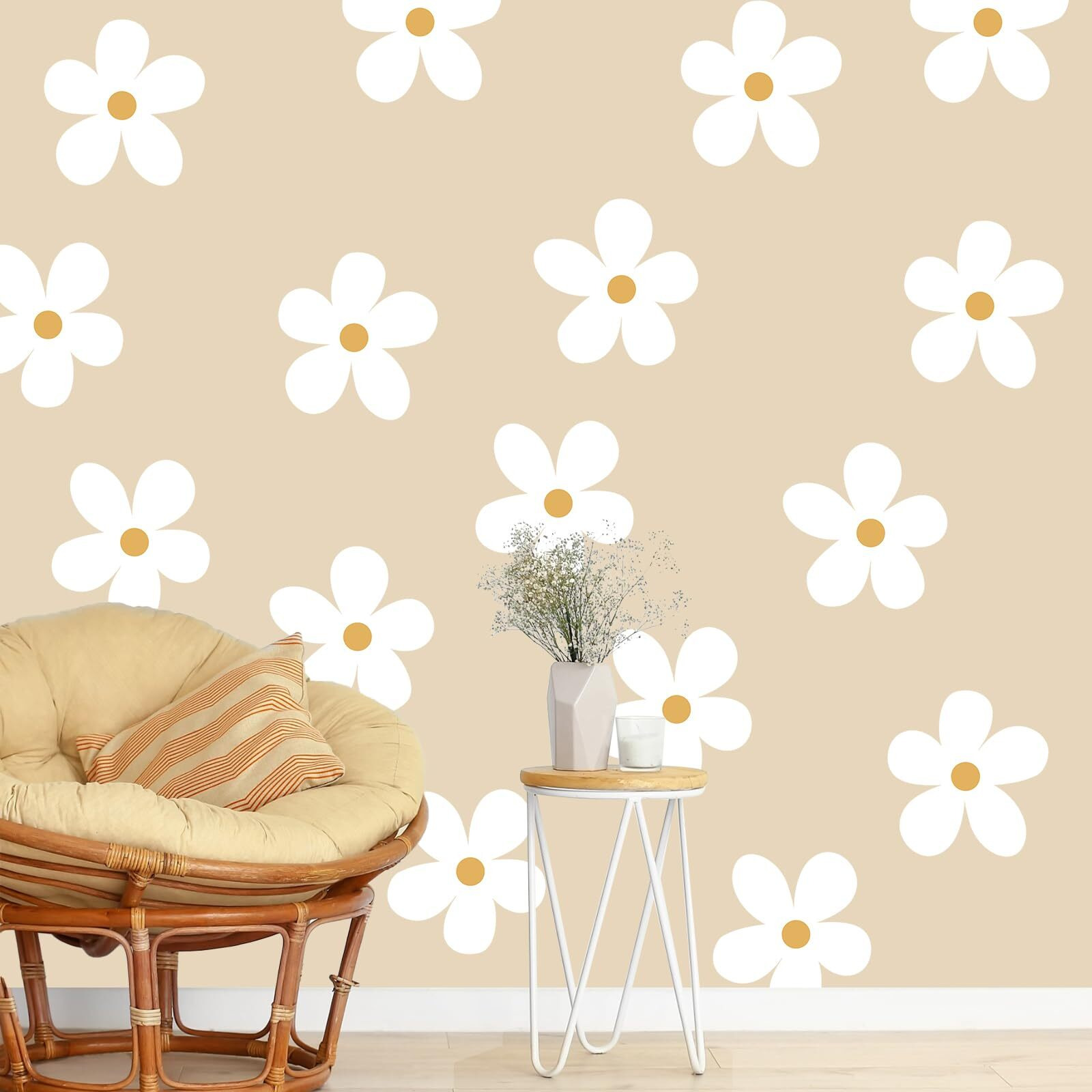 12 Sheets Daisy Wall Decals Flower Wall Stickers Large Daisy Wall Stickers Daisy Decals For Wall Peel And Stick For Nursery Bedroom Living Room Wall Decor(Charming Style)