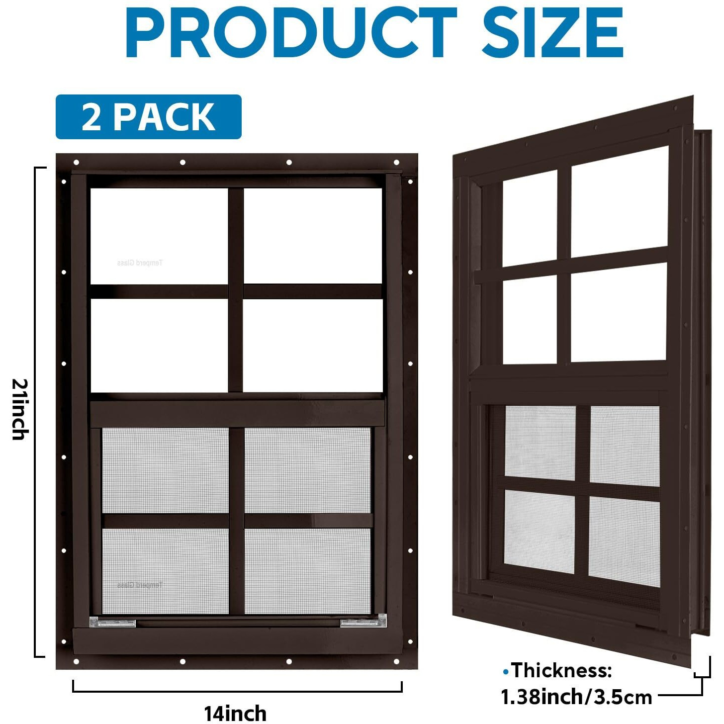 2 Pack 14"" X 21"" Brown Shed Window With Tempered Glass And Fiberglass Screen Household Sliding Windows With Screws For Shed  Chicken Coop  Playhouse  Garage And Barns