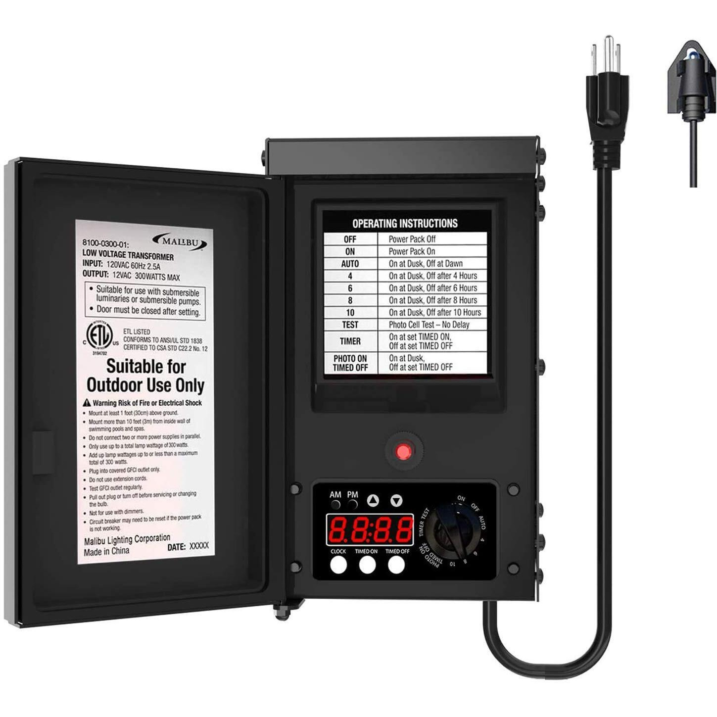 Malibu 300 Watt Power Pack With Sensor And Weather Shield For Low Voltage Landscape Lighting Spotlight Outdoor Transformer 120V Input 12V Output 8100-0300-01