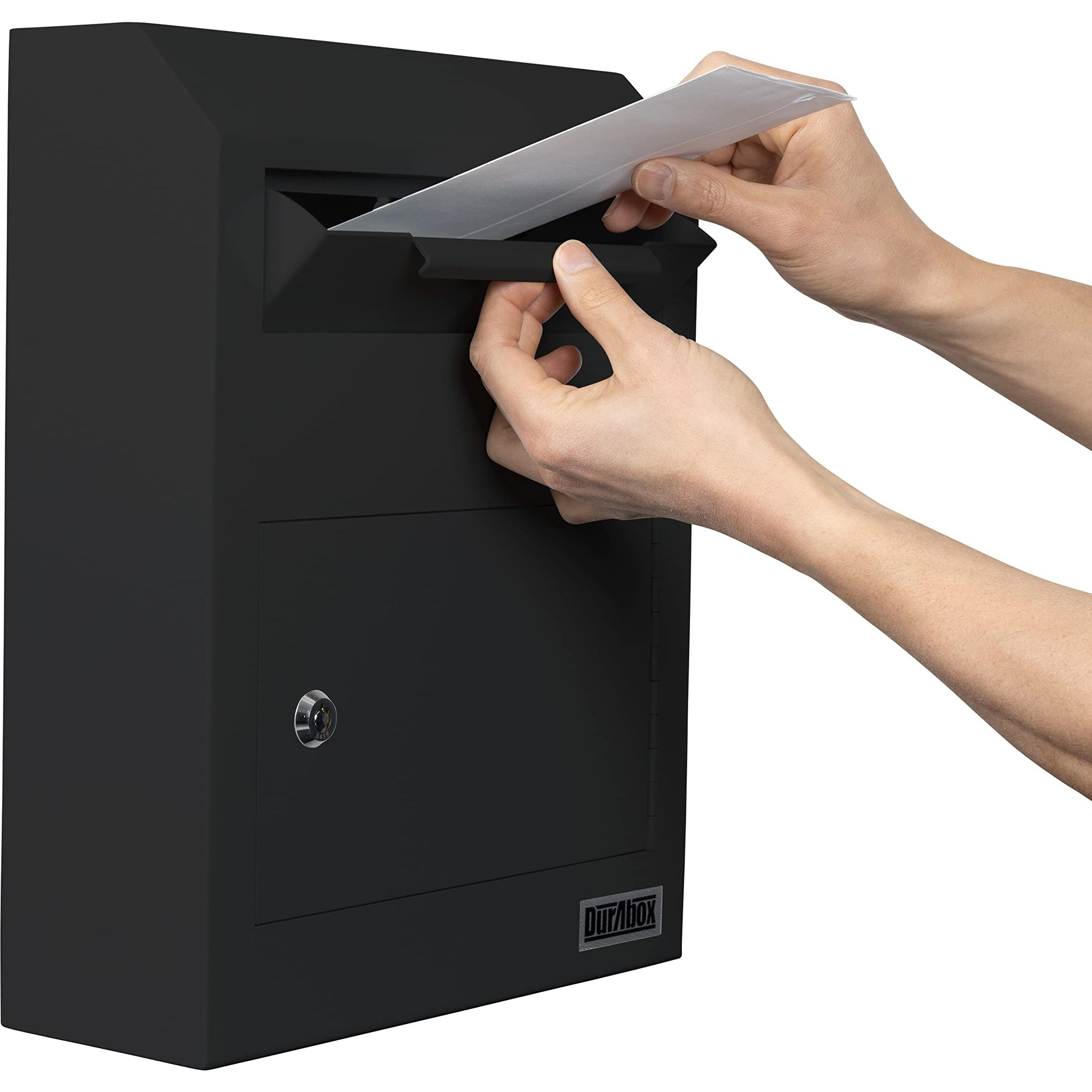 Durabox Wall Mount Locking Drop Box  Heavy Duty Steel Mailbox For Rent Payments  Mail  Keys  Cash  Checks - Safe Storage Dropbox For After Hours Deposits W500 (Black)