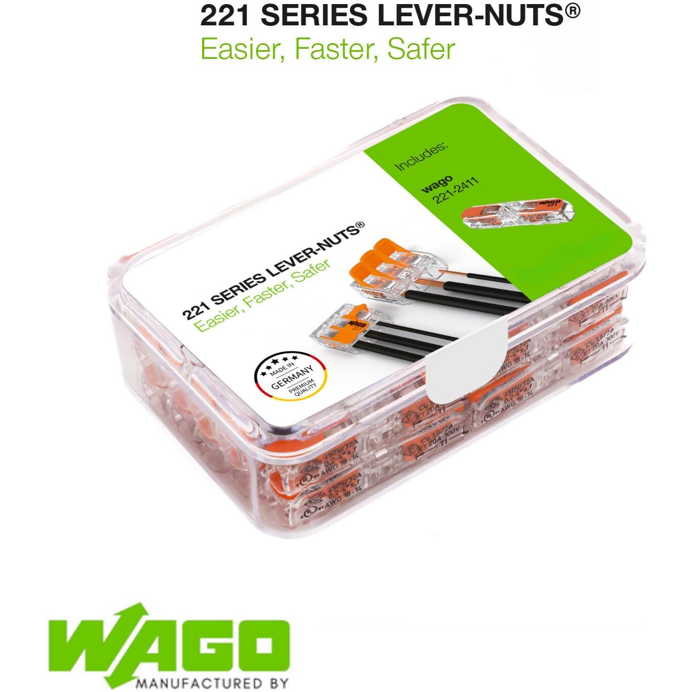Wago 221-2411 Wire Connectors  Lever Nuts Connector   Electrical Wire Conectors Assortment Pack  Inline Splicing Conector With Case (24 Pcs)