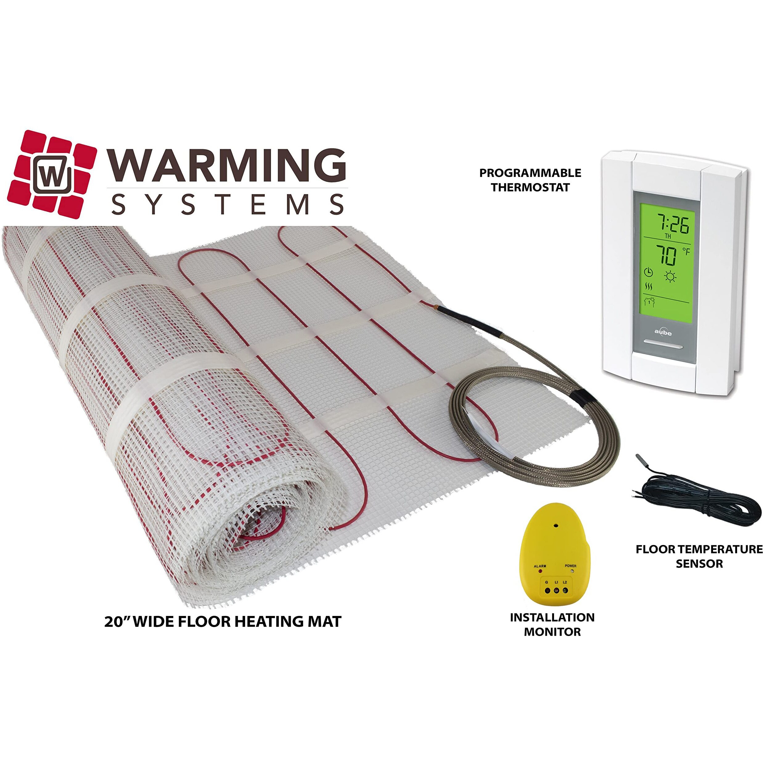 35 Sqft Mat  Warming Systems 120 V Electric Tile Radiant Floor Heating Mat With Programmable Thermostat  Includes Installation Monitor And Floor Temperature Sensor