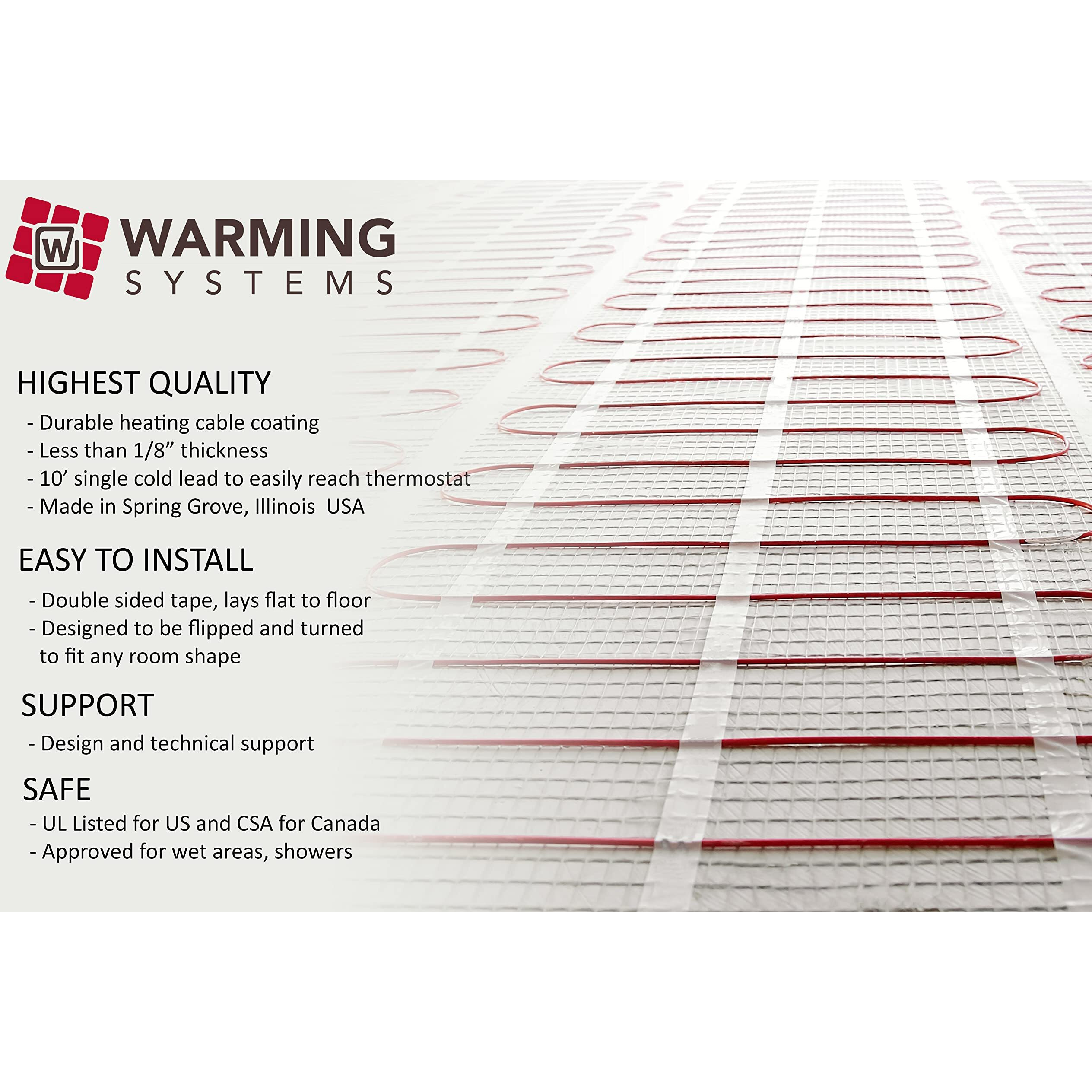 35 Sqft Mat  Warming Systems 120 V Electric Tile Radiant Floor Heating Mat With Programmable Thermostat  Includes Installation Monitor And Floor Temperature Sensor