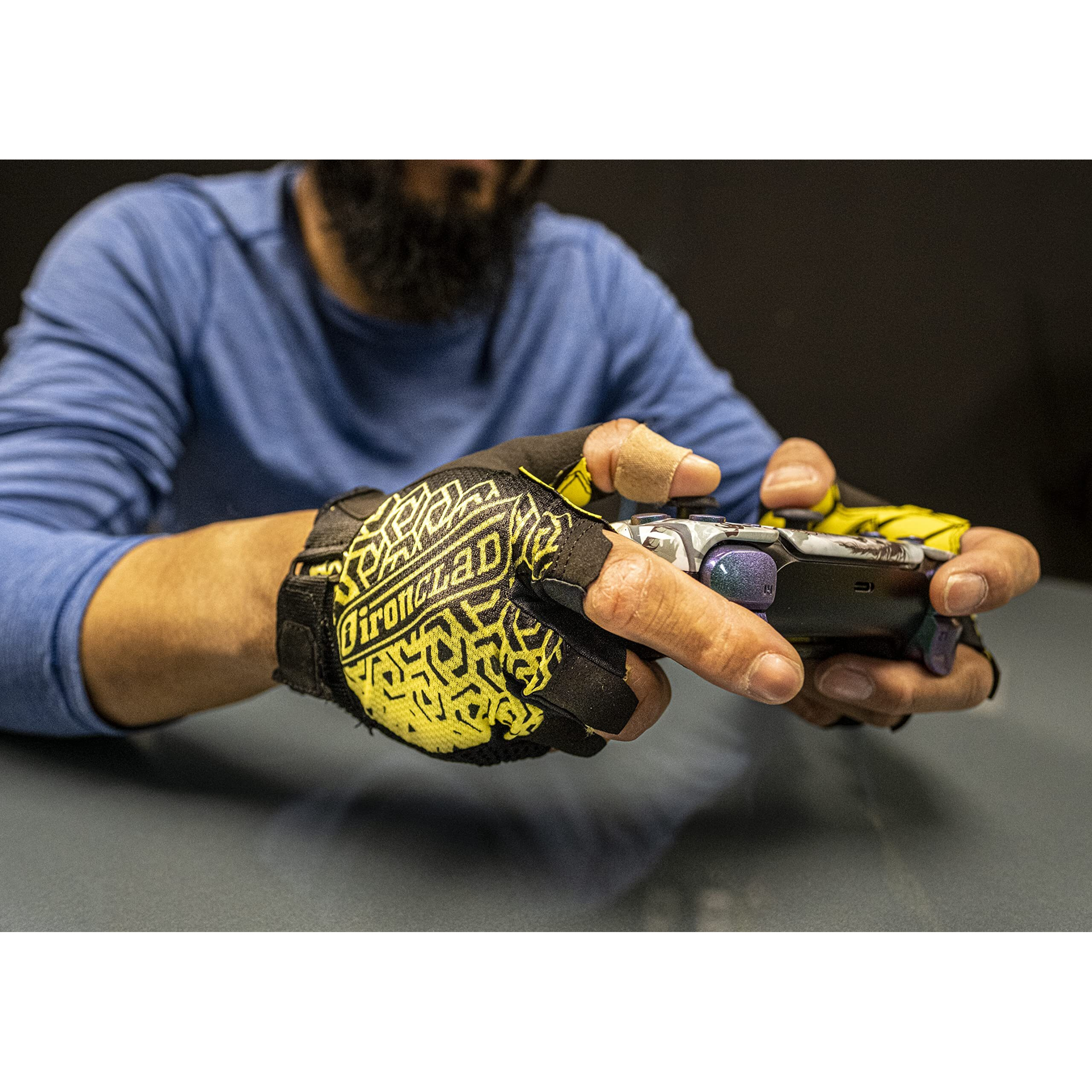 Ironclad Gaming Gloves  Half Finger Coverage  Precision Fit  Performance Silicone Grip  Moisture Wicking Construction  1 Pair  Yellow And Black  Medium