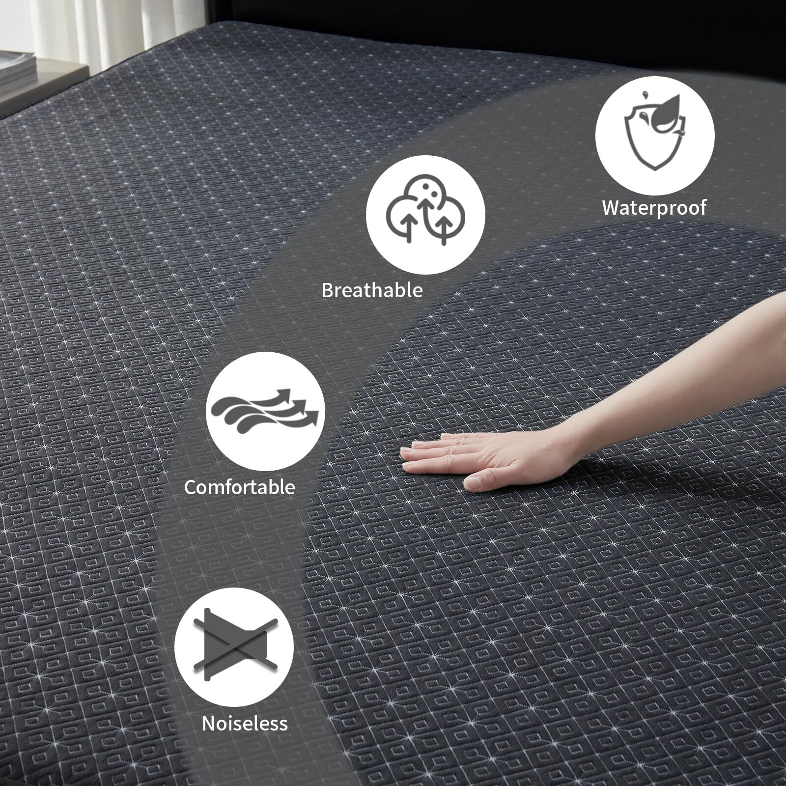 Bedlore King Mattress Protector  Waterproof Noiseless Mattress Cover With Deep Pocket For 6-18 Inches Mattress  Soft Breathable Mattress Pad Machine Washable (Dark Gray)