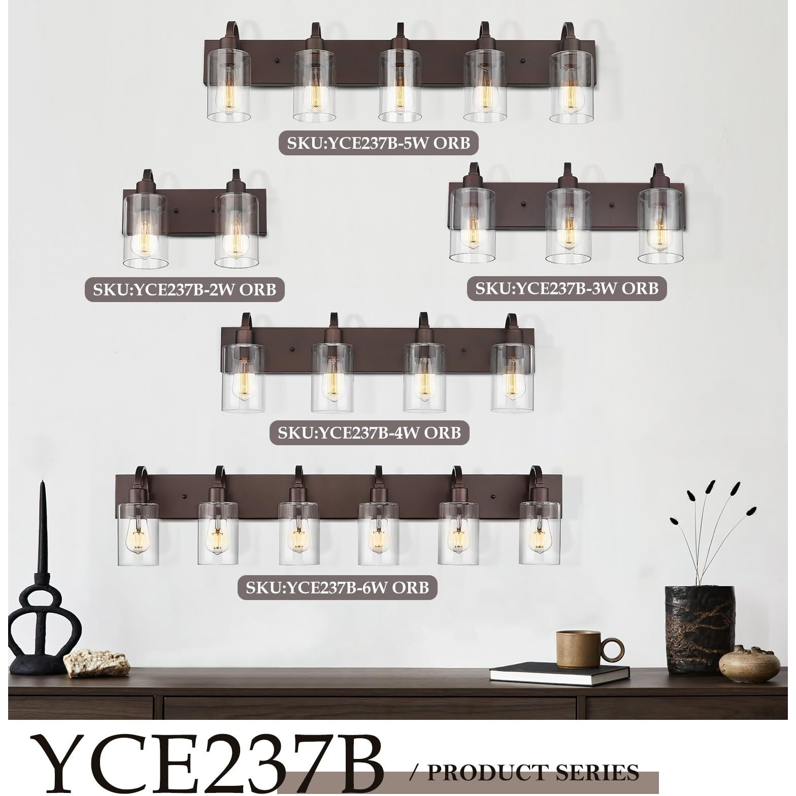 Emliviar 4-Light Bathroom Vanity Light - Farmhouse Bathroom Wall Lighting  Oil Rubbed Bronze Finish With Clear Glass  Yce237B-4W Orb