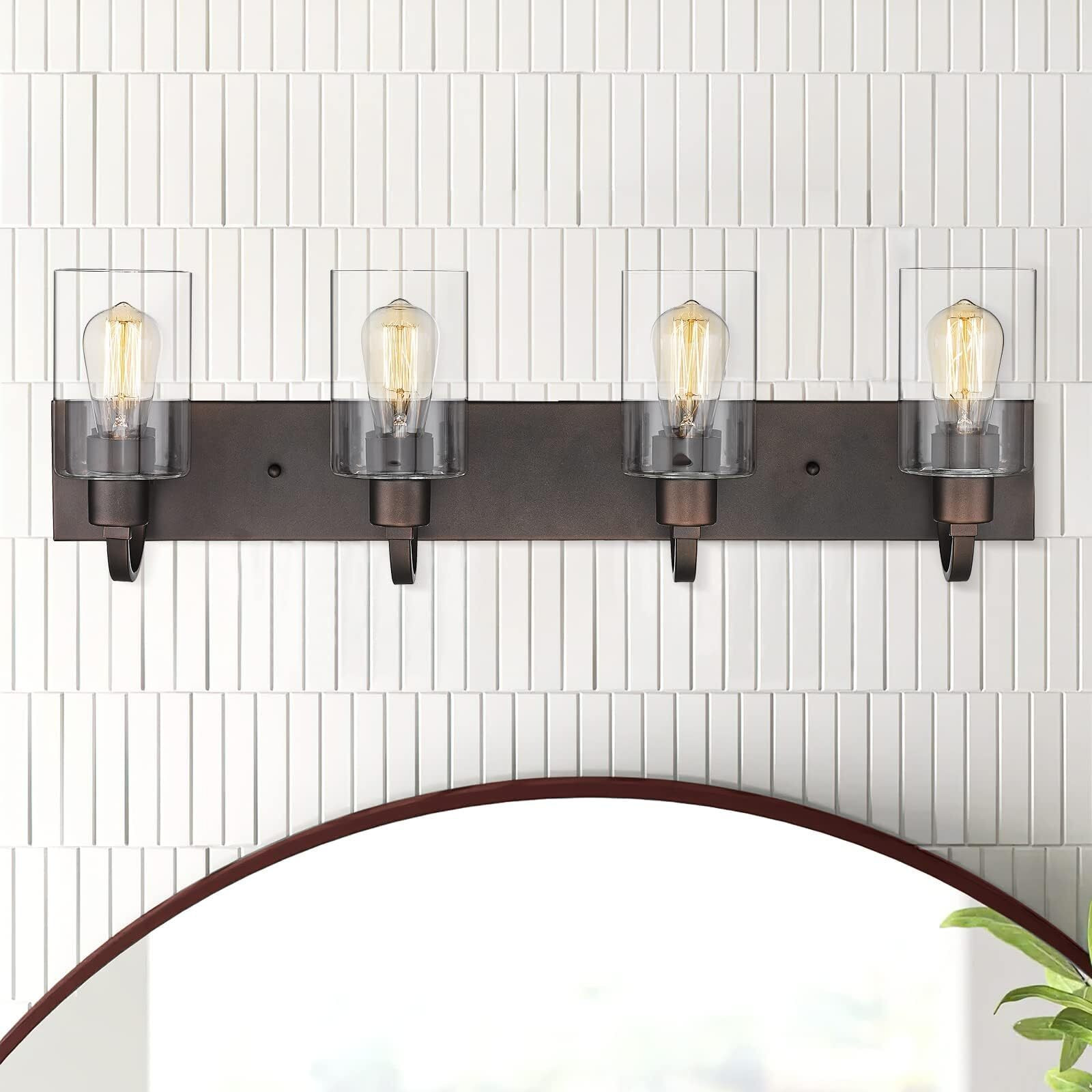 Emliviar 4-Light Bathroom Vanity Light - Farmhouse Bathroom Wall Lighting  Oil Rubbed Bronze Finish With Clear Glass  Yce237B-4W Orb