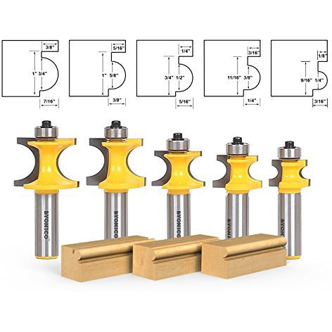 Yonico Bullnose Beading Router Bits Set 5 Bit 1/2-Inch Shank 13516