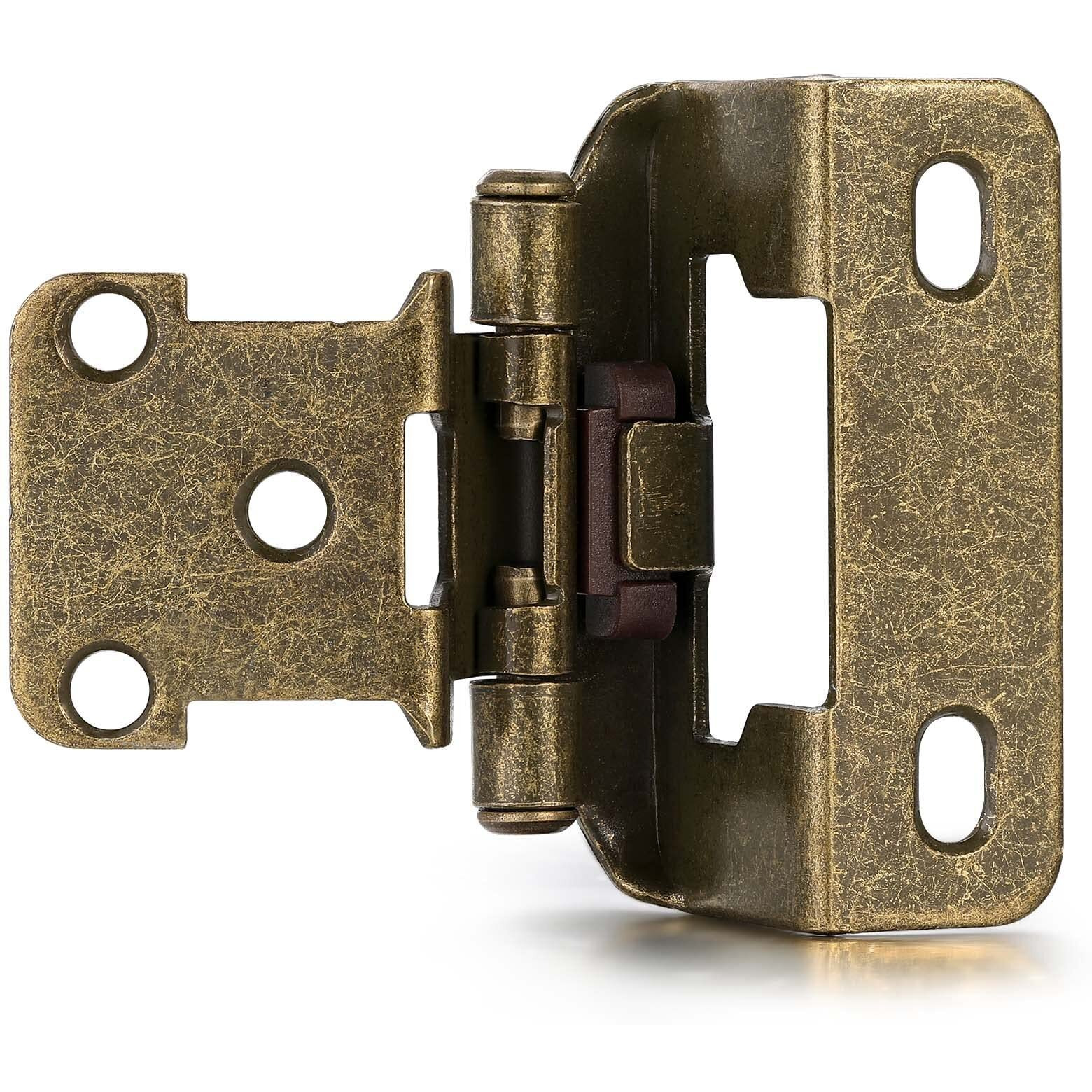 Vallecloud 4 Pack (2 Pair) Antique Brass Cabinet Hinges For Kitchen Cabinet Door  Partial Wrap Self Closing 1/2"" Overlay Kitchen Cabinet Hinges  Semi Hidden Cabinet Hinge For Cabinet Doors