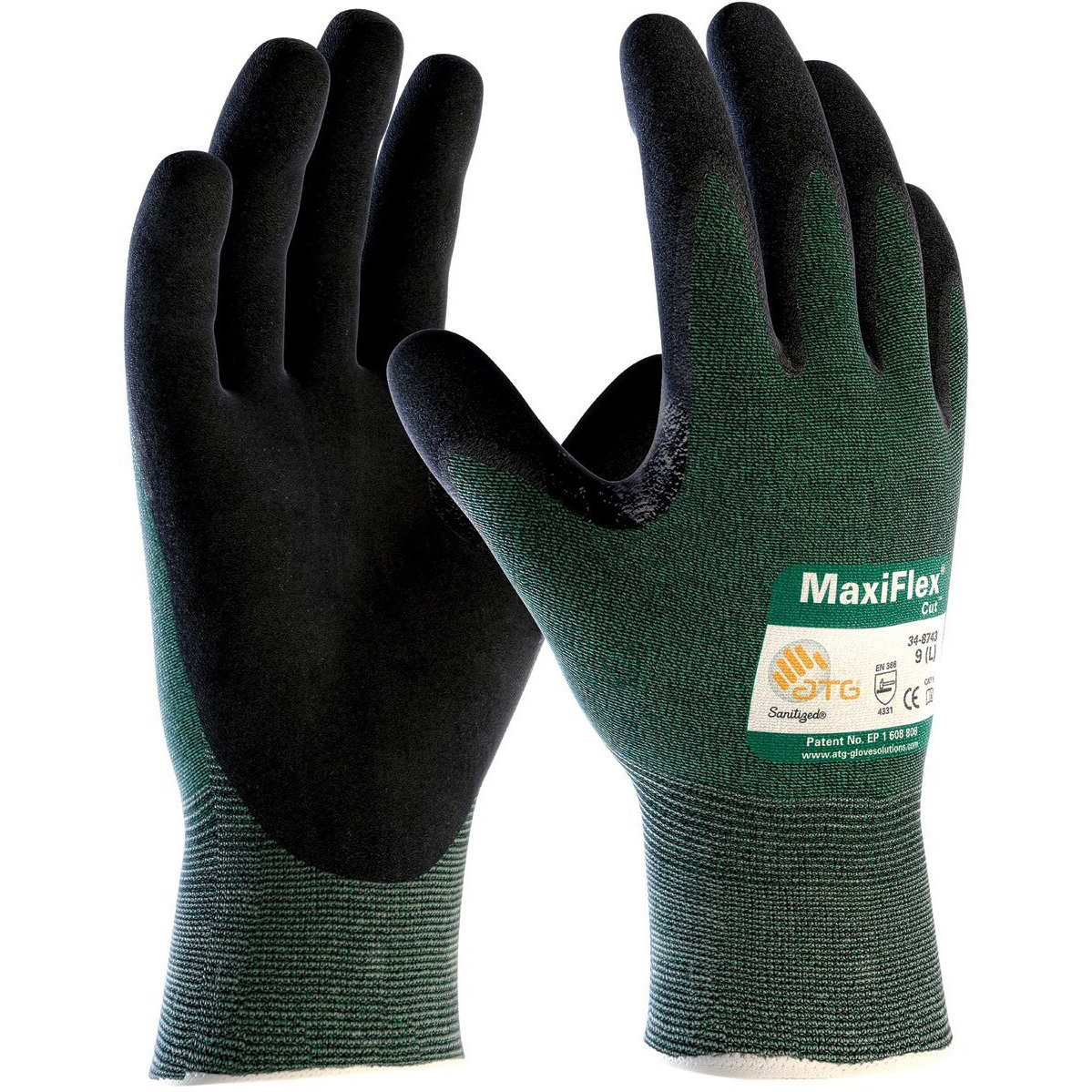 Maxiflex 3 Pack Cut 34-8743 Cut Resistant Nitrile Coated Work Gloves With Green Knit Shell And Premium Nitrile Coated Micro-Foam Grip On Palm & Fingers. Size Small