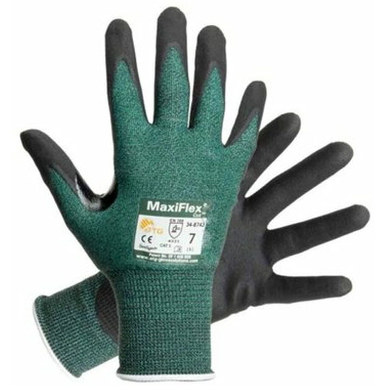 Maxiflex 3 Pack Cut 34-8743 Cut Resistant Nitrile Coated Work Gloves With Green Knit Shell And Premium Nitrile Coated Micro-Foam Grip On Palm & Fingers. Size Small