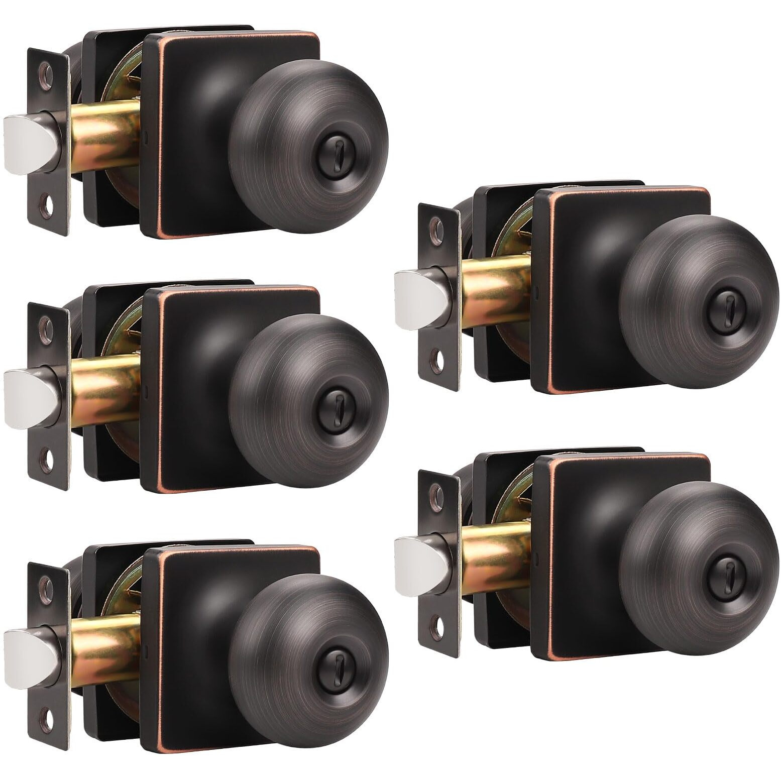 Gobekor 5 Pack Oil Rubbed Bronze Privacy Door Knobs Stainless Steel Keyless Interior Door Knob With Lock Bedroom Bathroom Round Door Knob