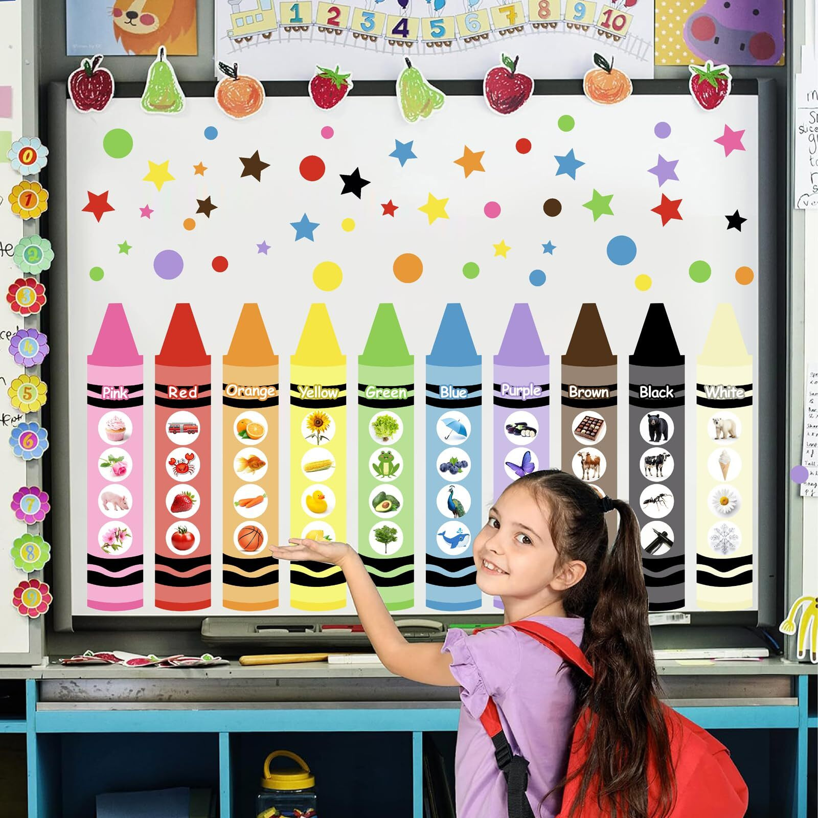 Color Wall Decals Kids Nursery Wall Stickers Color Educationnal Wall Decals Peel And Stick Classroom Wall Sticker Colorful Bulletin Board Decor Vinyl Decals Crayons Decals For Baby Room Playroom Decor