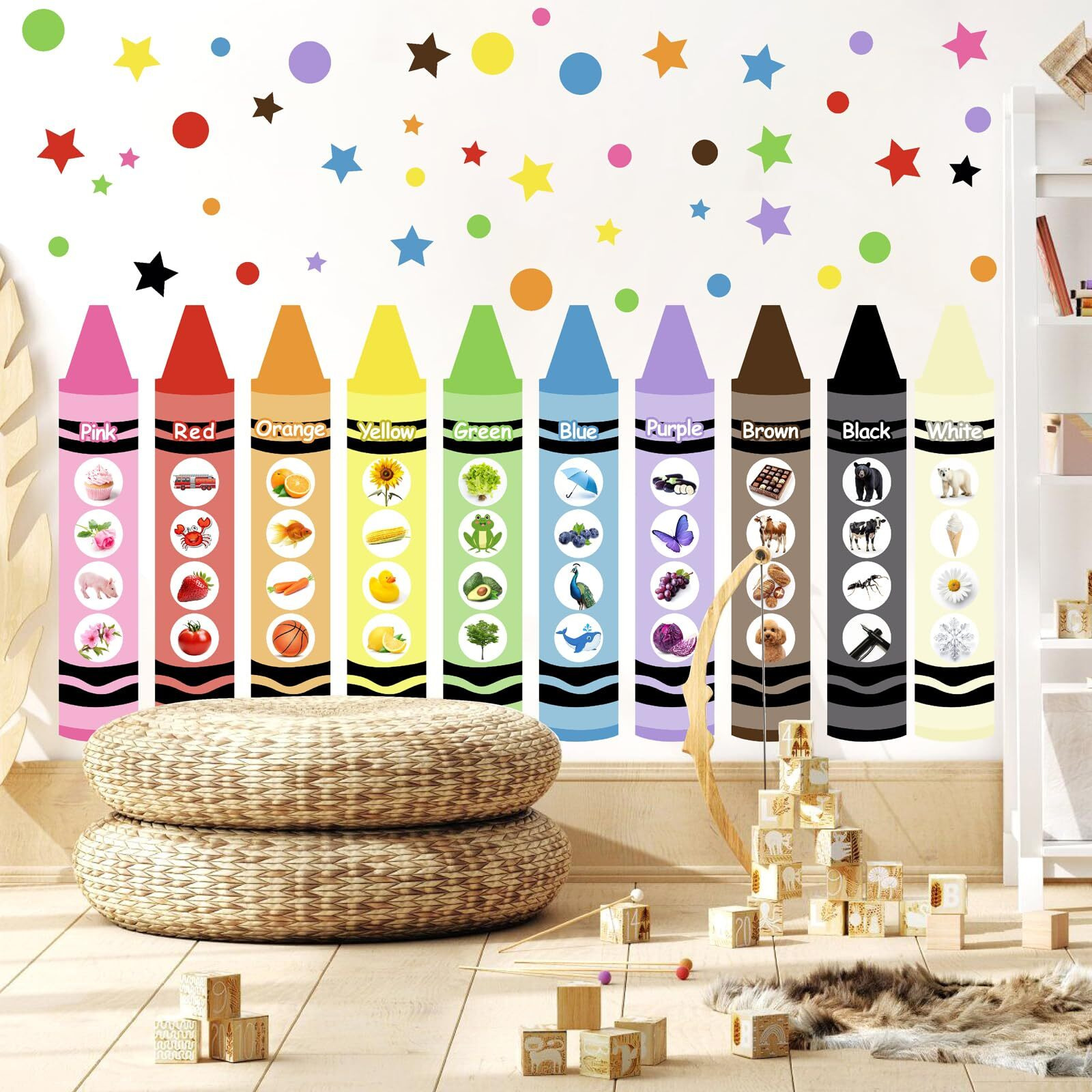 Color Wall Decals Kids Nursery Wall Stickers Color Educationnal Wall Decals Peel And Stick Classroom Wall Sticker Colorful Bulletin Board Decor Vinyl Decals Crayons Decals For Baby Room Playroom Decor