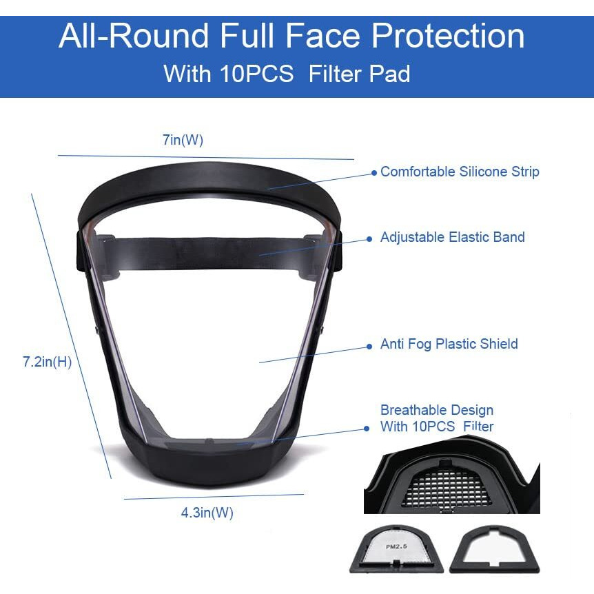 Bfhongly Plastic Face Shield (2 Pack) Full Safety Face Protection Equipment With For Unisex And Adult  Reusable No Fogging Transparent Face Shield With Adjustable Band  High-Definition Black