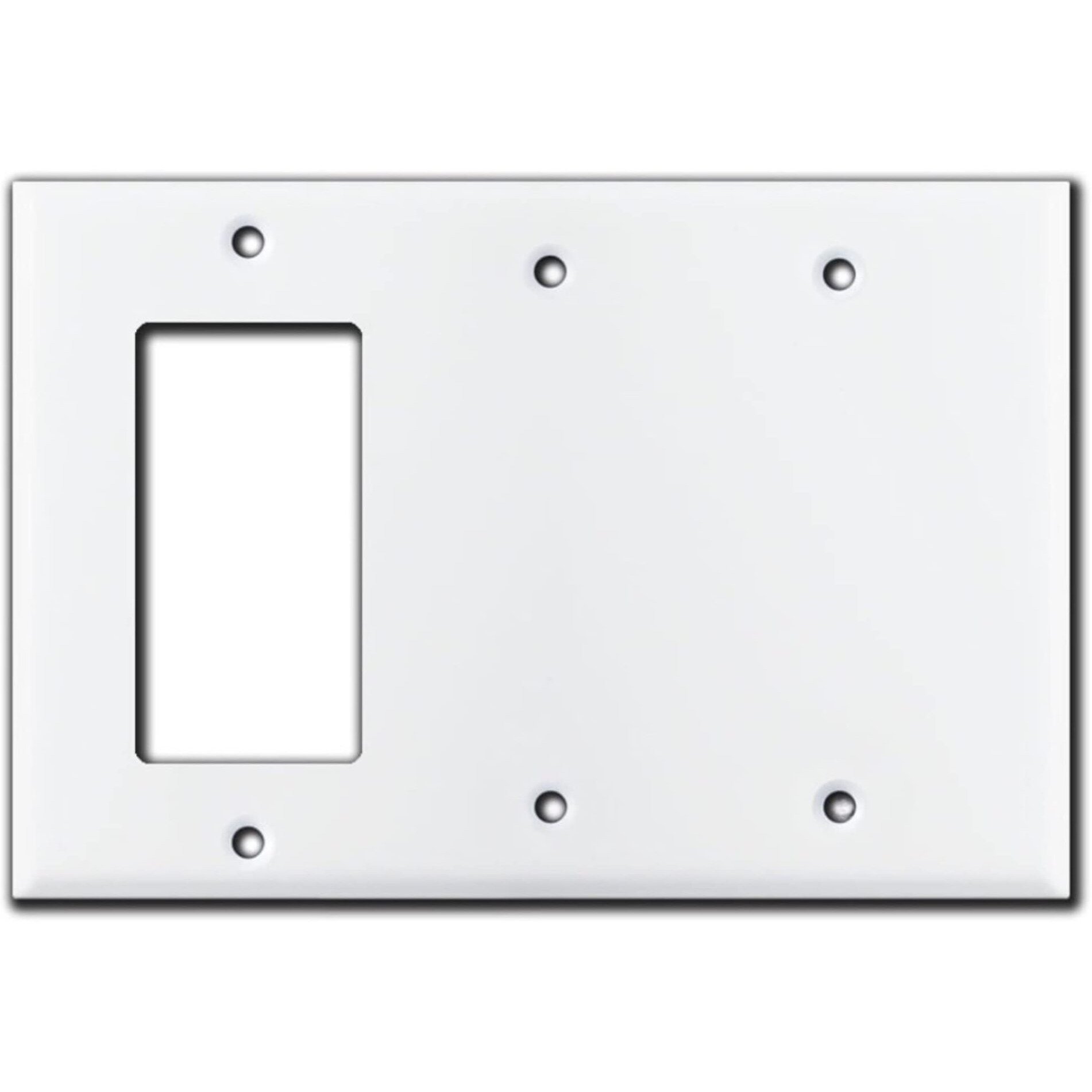 Three Gang Two Blank Metal Light Switch Plate | White Gfi Cover Triple 3 Gang Rocker Decorative Smooth For Gfci Outlet Receptacle (Two Blanks)
