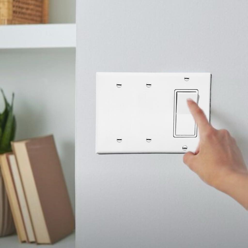 Three Gang Two Blank Metal Light Switch Plate | White Gfi Cover Triple 3 Gang Rocker Decorative Smooth For Gfci Outlet Receptacle (Two Blanks)
