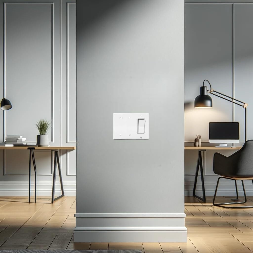 Three Gang Two Blank Metal Light Switch Plate | White Gfi Cover Triple 3 Gang Rocker Decorative Smooth For Gfci Outlet Receptacle (Two Blanks)