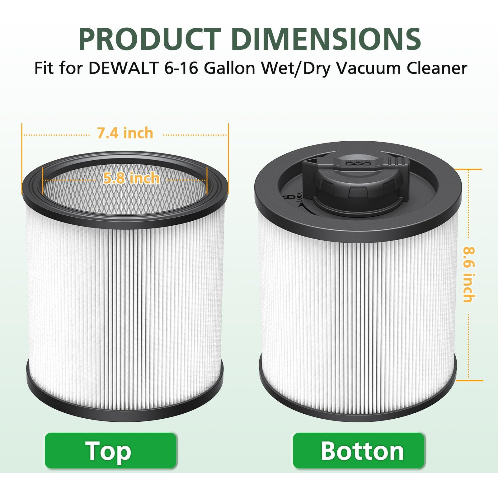 2 Pack Dxvc6910 Cartridge Filter Replacement For Dewalt 6-16 Gallon Wet/Dry Vac  Compatible With Dewalt Dxv06P Dxv09P Dxv10P Dxv10Pl Dxv10Sa Dxv12P Dxv14P Dxv16P  White