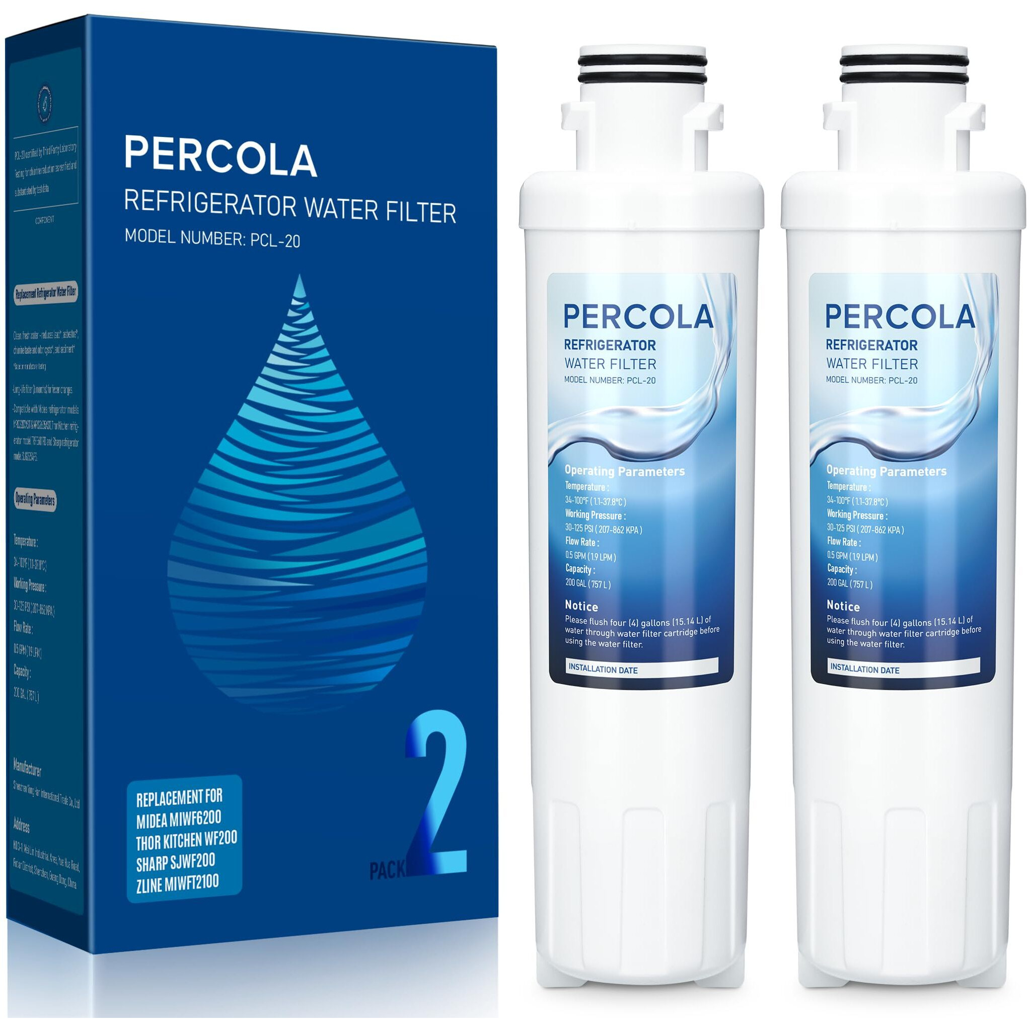 Miwf6200 Water Filter  Compatible With Sharp Sjwf200  Sjg2254Fs  Thor Kitchen Wf200  Zline Miwft2100  Midea Mrs26D5Ast  Mf-2008-R2  Zline Rfm-W-36 Refrigerator Models (White  2 Pack)