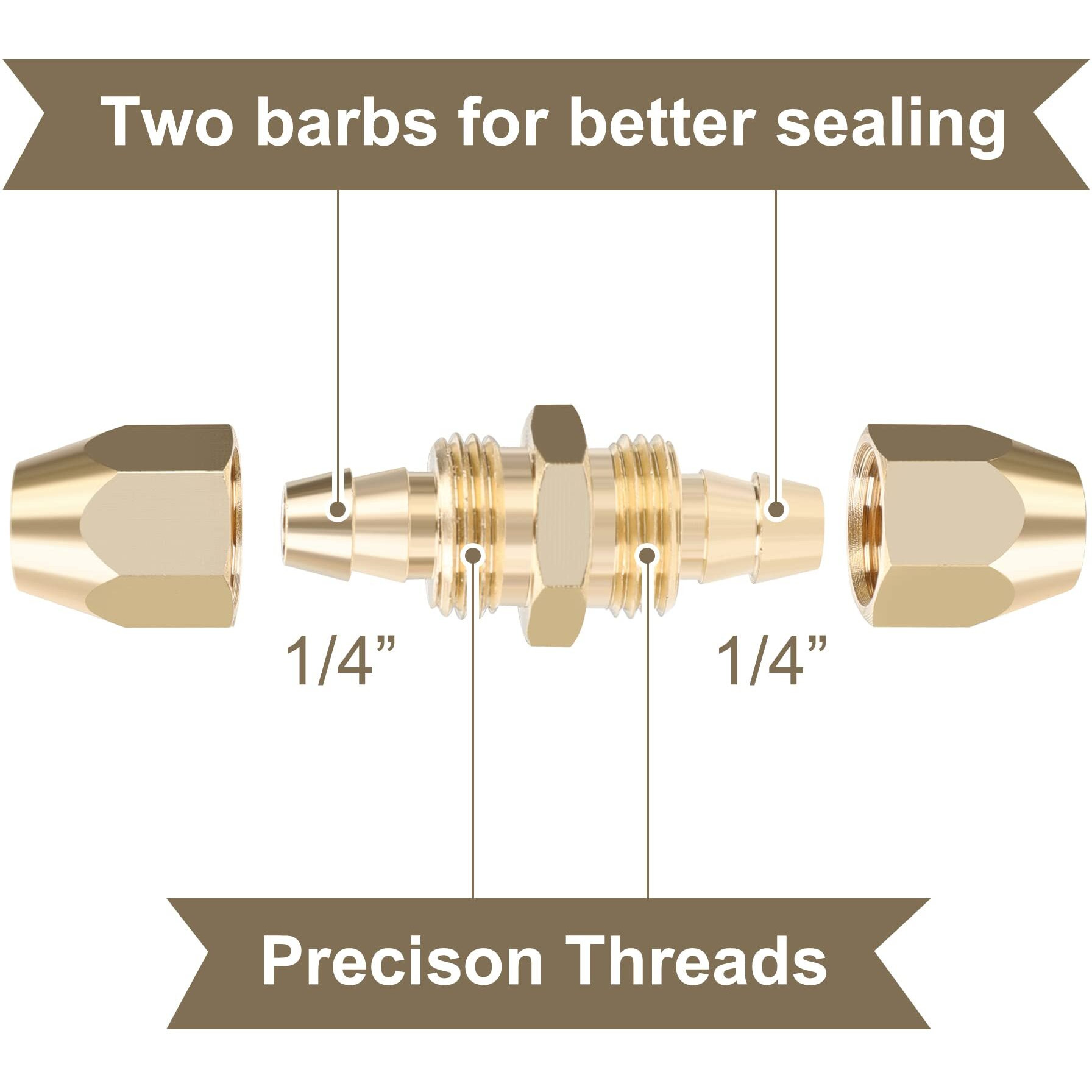 Hromee 4Pcs Solid Brass Reusable Fittings For 1/4-Inch Id Pu Polyurethane Hose  Air Hose Splicer End Repair Fittings