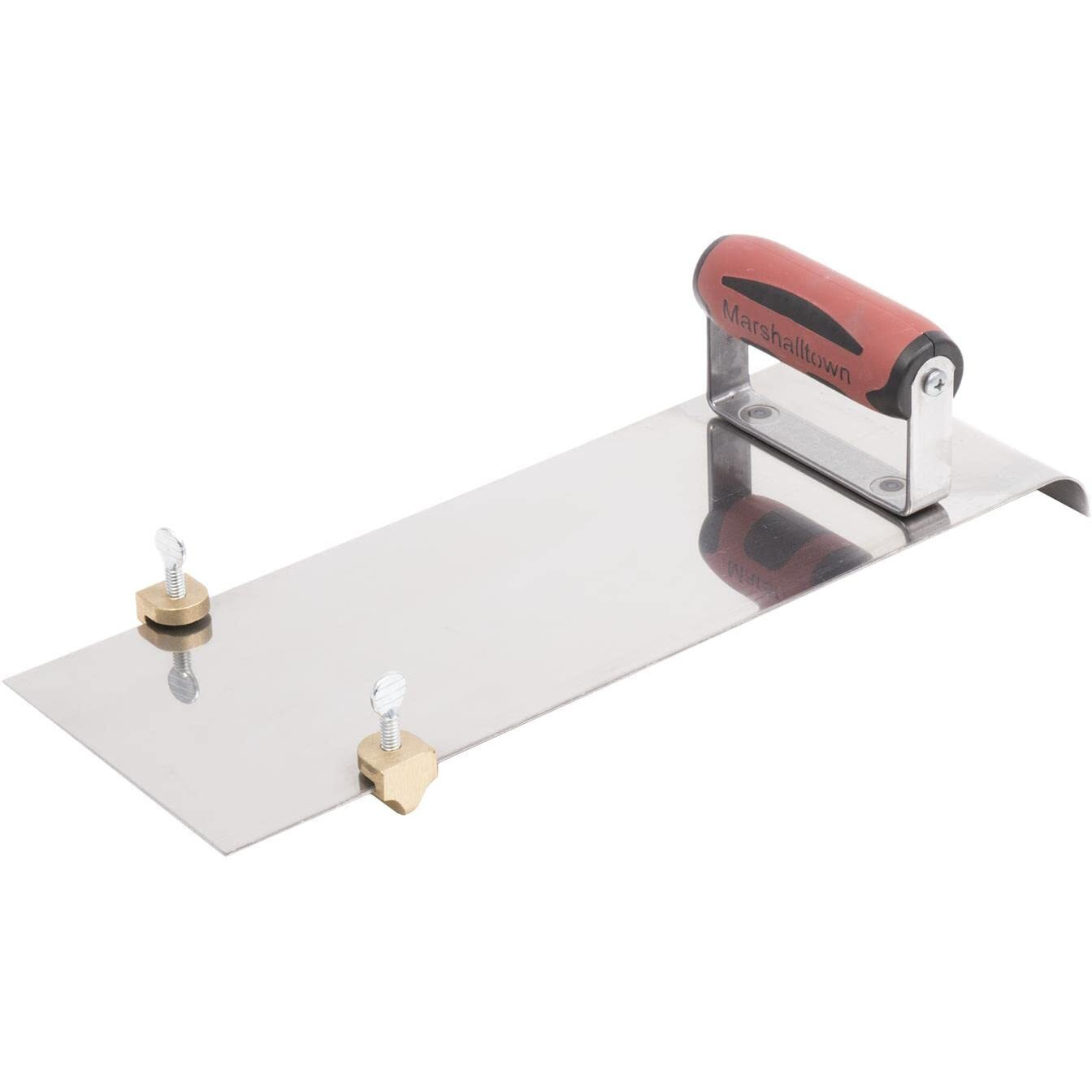 Marshalltown Stainless Steel Hand Edger With Adjustable Groover  Concrete  Curved  14 Inch By 5 Inch  1/2 Inch Edger Radius  1/2 Inch Bit Depth  Durasoft Handle  Made In The Usa  3489D