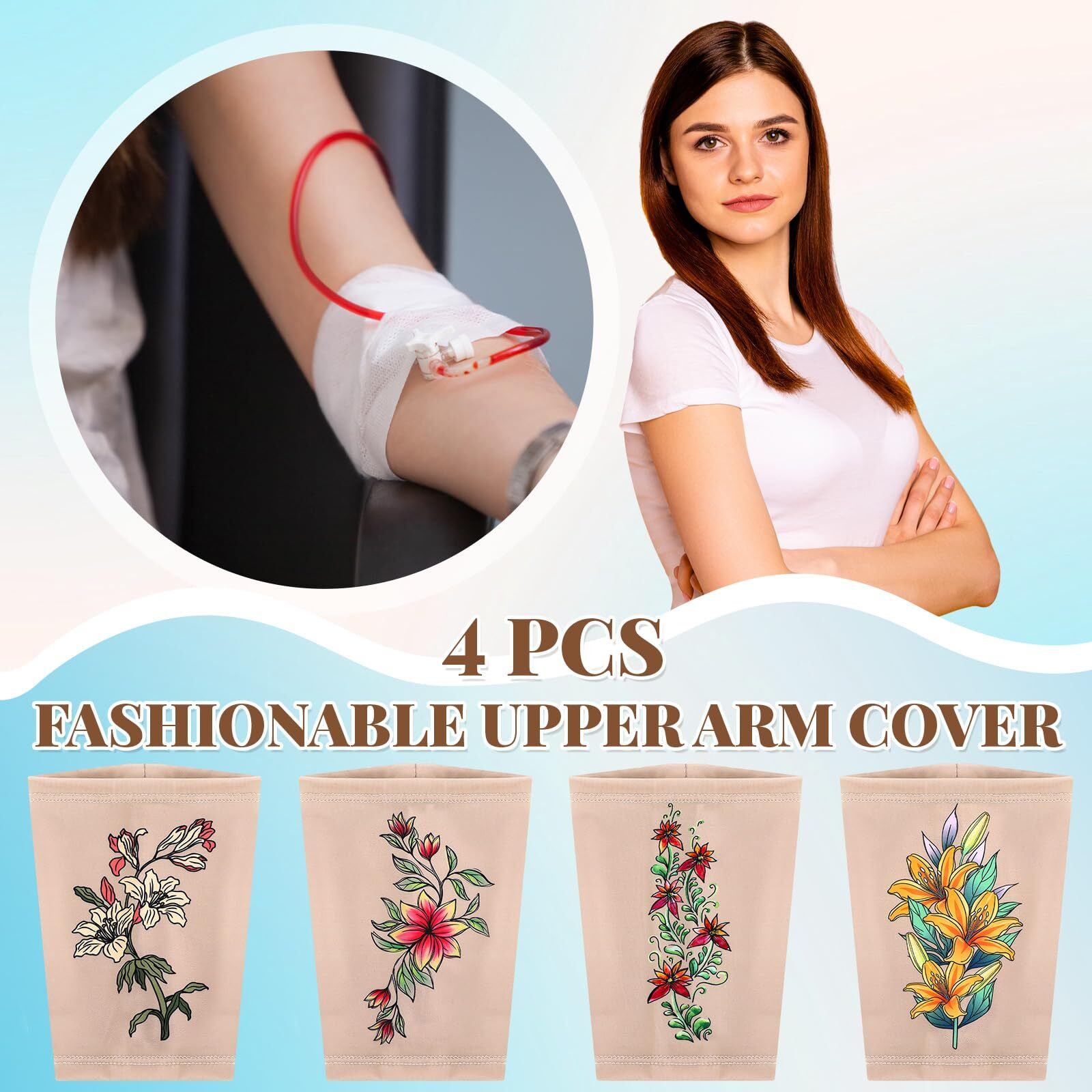 Vabean 4 Pcs Picc Line Cover Sleeve Picc Upper Arm Cover Soft Breathable Elastic Picc Line Sleeve For Women Men Adult (Nude Color Large)