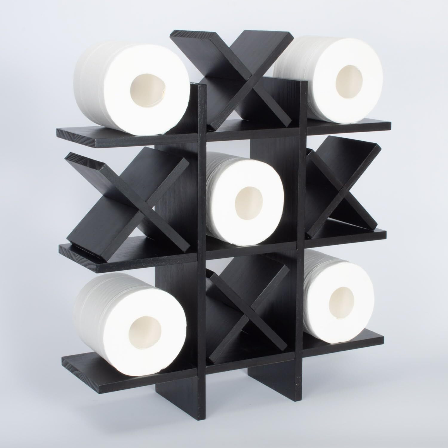 Daoyousky Tic Tac Toe Toilet Paper Holder Stand With 4Pcs Wooden X  Farmhouse Rustic Wall Mounted Funny Toilet Papers Storage Organizer With Shelf  Guest Bathroom Decor  Black