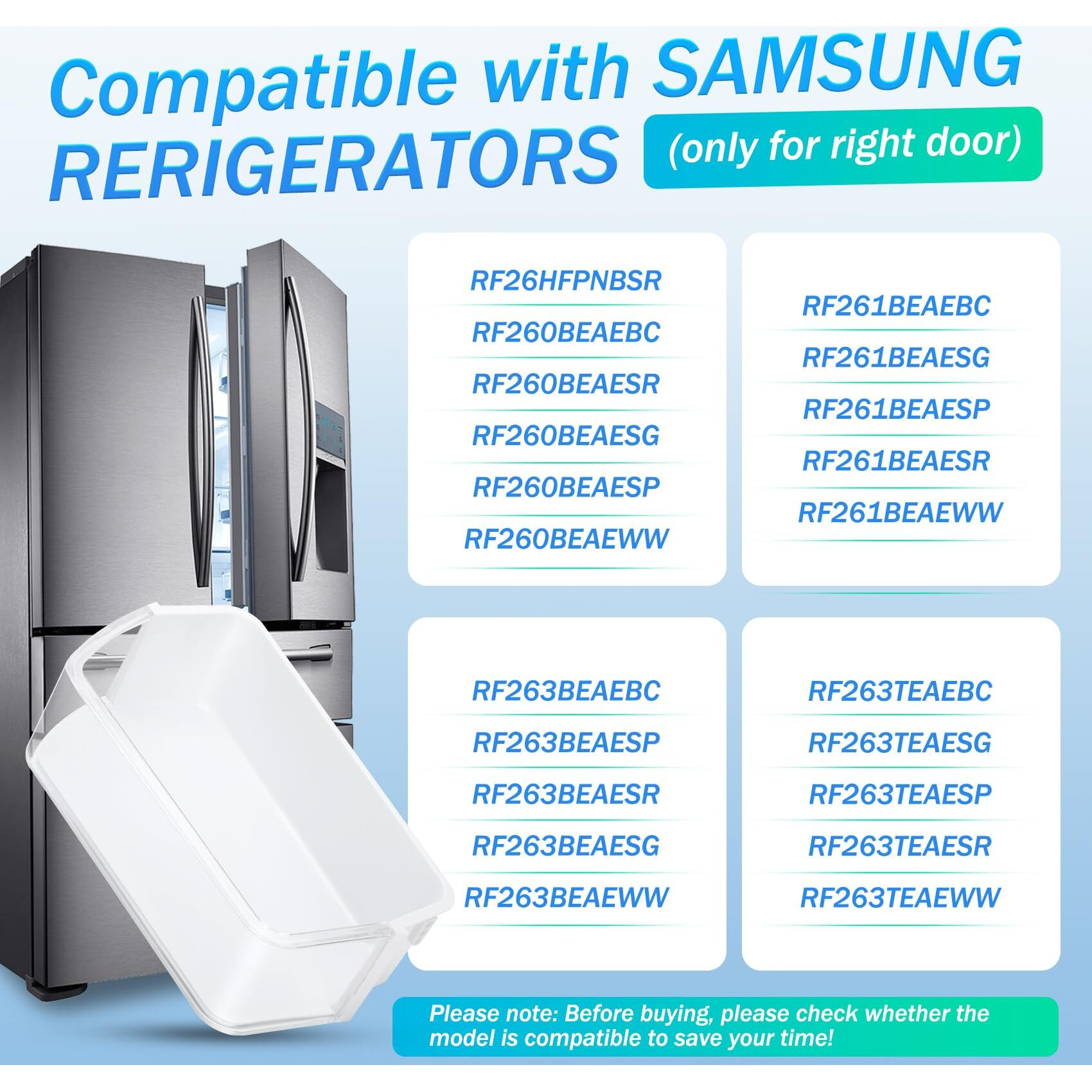 Da97-12650A Door Shelf Bin Basket For Samsung Refrigerator Door Shelf Right Side Replacement For Samsung Rf260 Rf261 Rf263 Refrigerator Shelves Replaces Da63-07104A 2692337 Ap5620330 Ps4176653-1 Pack