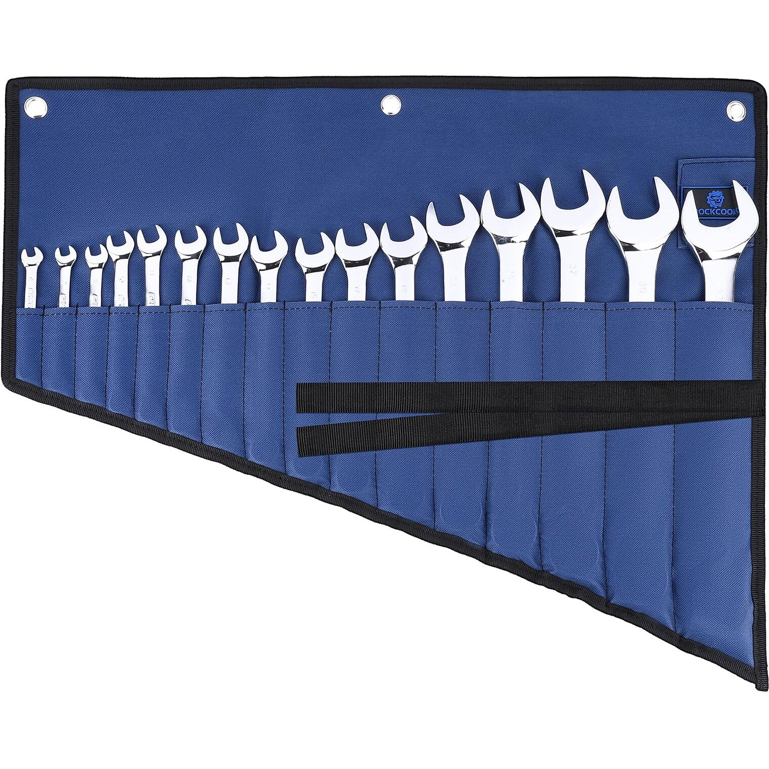 Rockcoon 16 Pockets Wrench Roll Organizer  Rolled Tool Pouch Bag With Water Proof Oxford Cloth  Blue