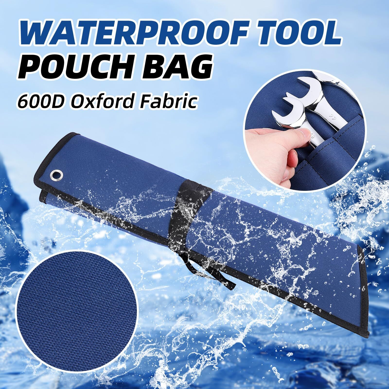 Rockcoon 16 Pockets Wrench Roll Organizer  Rolled Tool Pouch Bag With Water Proof Oxford Cloth  Blue