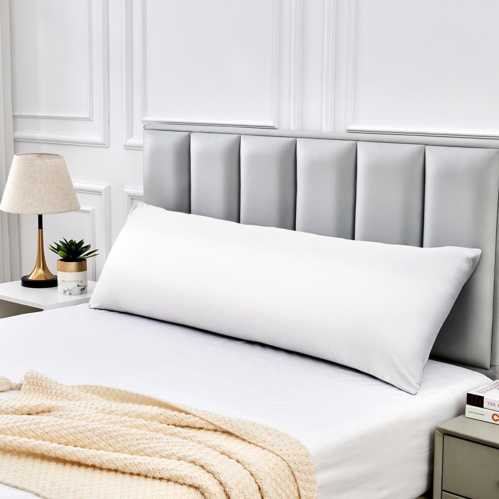 Warmstar Cotton Body Pillow Cover 1 Pack  600 Thread Count Body Pillow Case 20"&quotX54""  Long Body Pillow Case Cover Soft Breathable With Envelope Closure White
