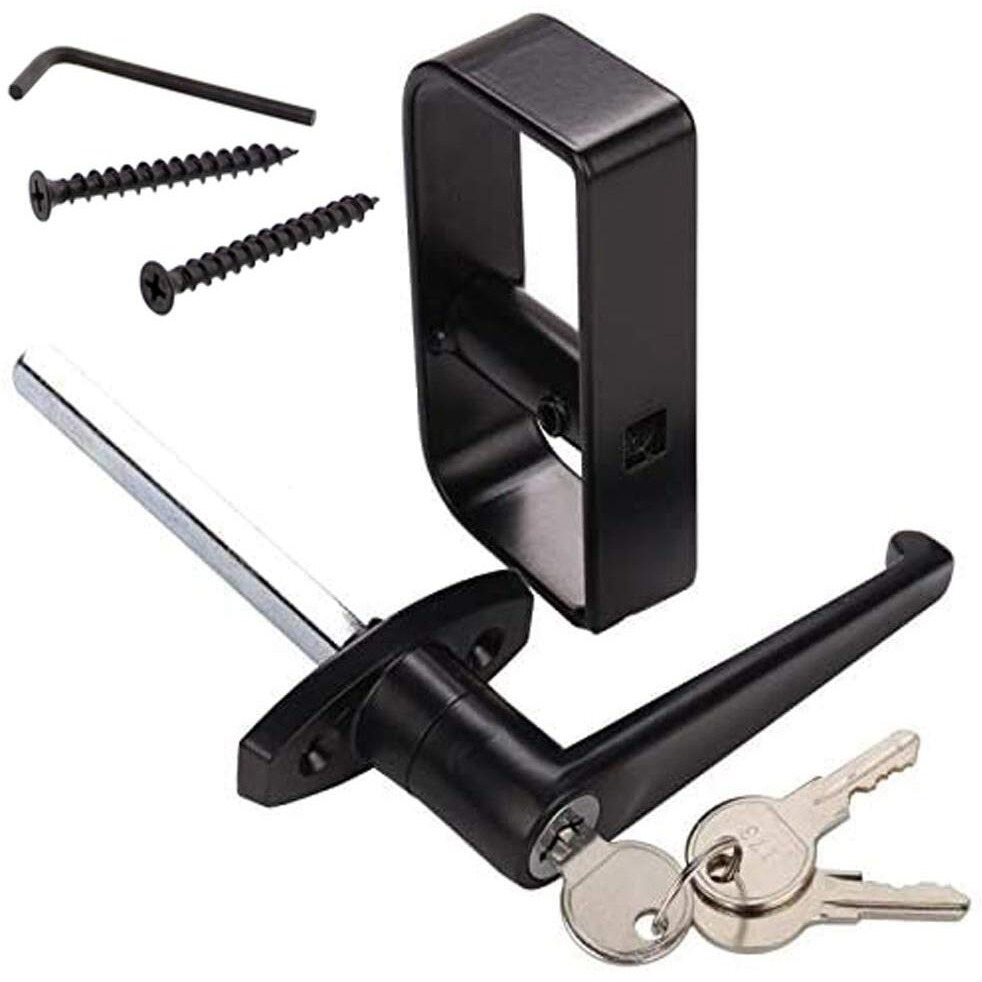 Hausun Shed Door Handle Lock Kit 4-1/2"" L Handle With 2 Keys And 2 Screws  4-1/2"" Stem For Shed  Gate  Barn  Garage  Playhouse  Chicken Coop Door Lock And More  Black (L Handle)