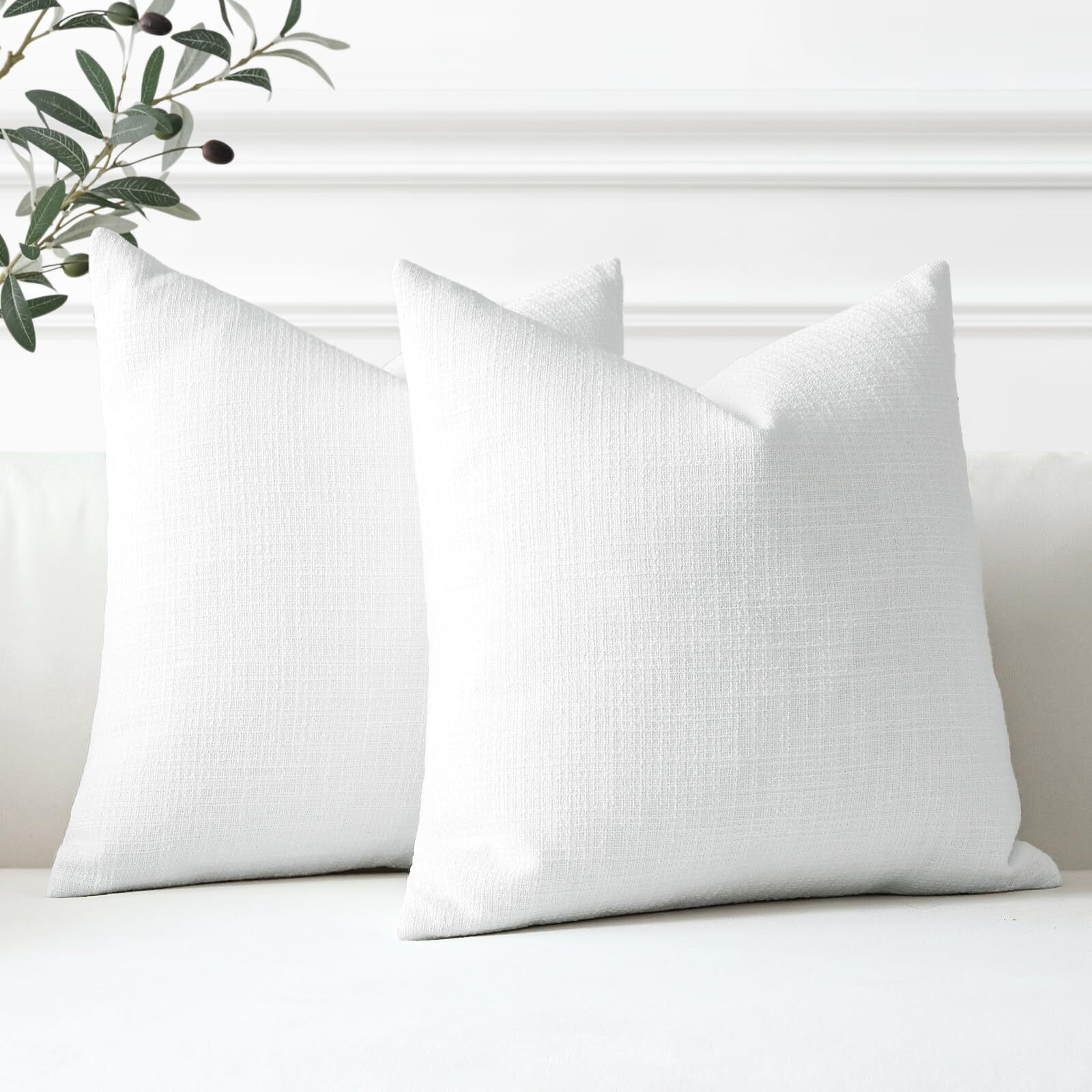 Otostar Linen Throw Pillow Covers Set Of 2 Decorative Square Pillowcases Cushion Covers 18X18 Inch For Home Decor Sofa Bedroom Car 45 X 45 Cm Pure White