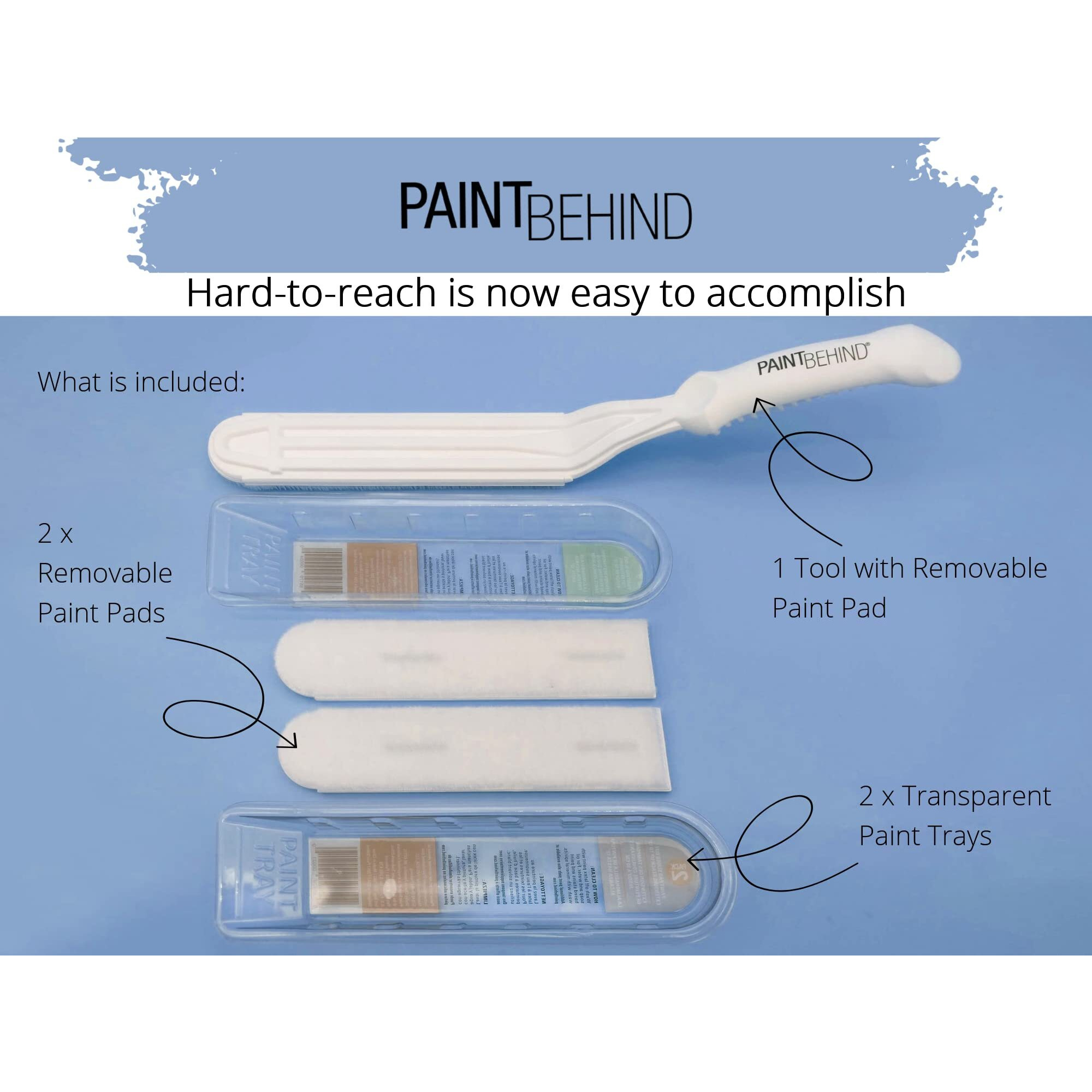 Paint Behind - Nylon Tool And Refill Bundle - Easily Hard To Reach Areas  Flat Paint Brush  Toilet Tool  Wall Painting Supplies For Home Improvement Paint Kit