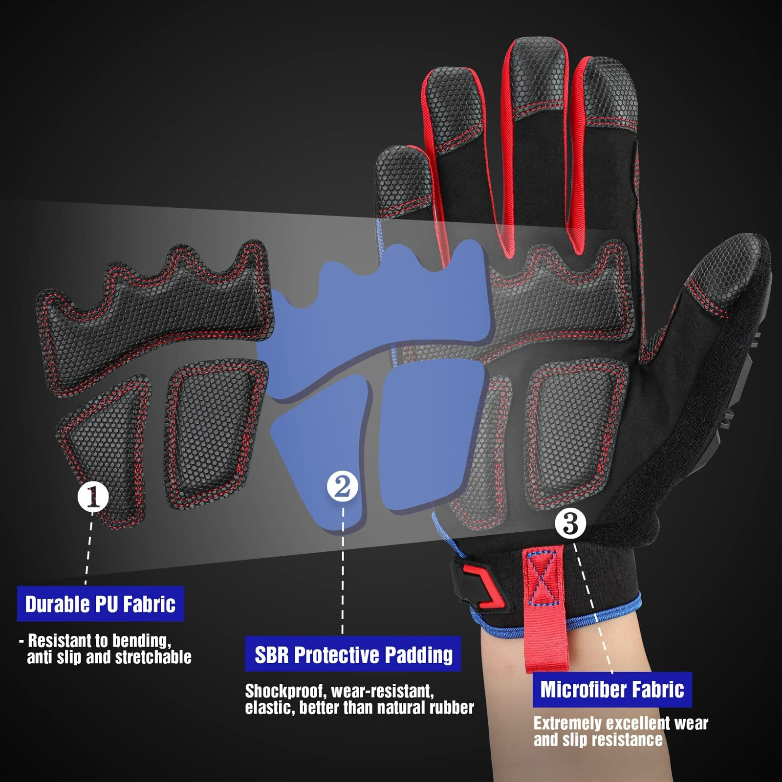 Workpro Heavy Duty Work Gloves  Synthetic Leather Impact Protection Working Gloves For Men  Pvc Protection  Touch Screen  Terry Fabric  Non-Slip  Medium