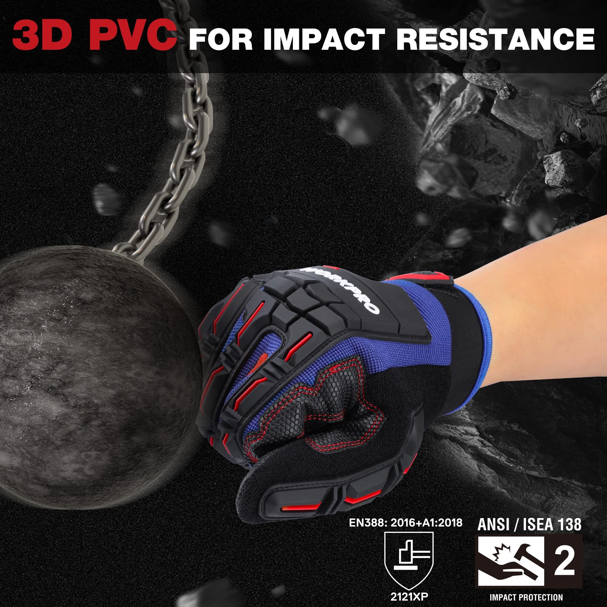 Workpro Heavy Duty Work Gloves  Synthetic Leather Impact Protection Working Gloves For Men  Pvc Protection  Touch Screen  Terry Fabric  Non-Slip  Medium