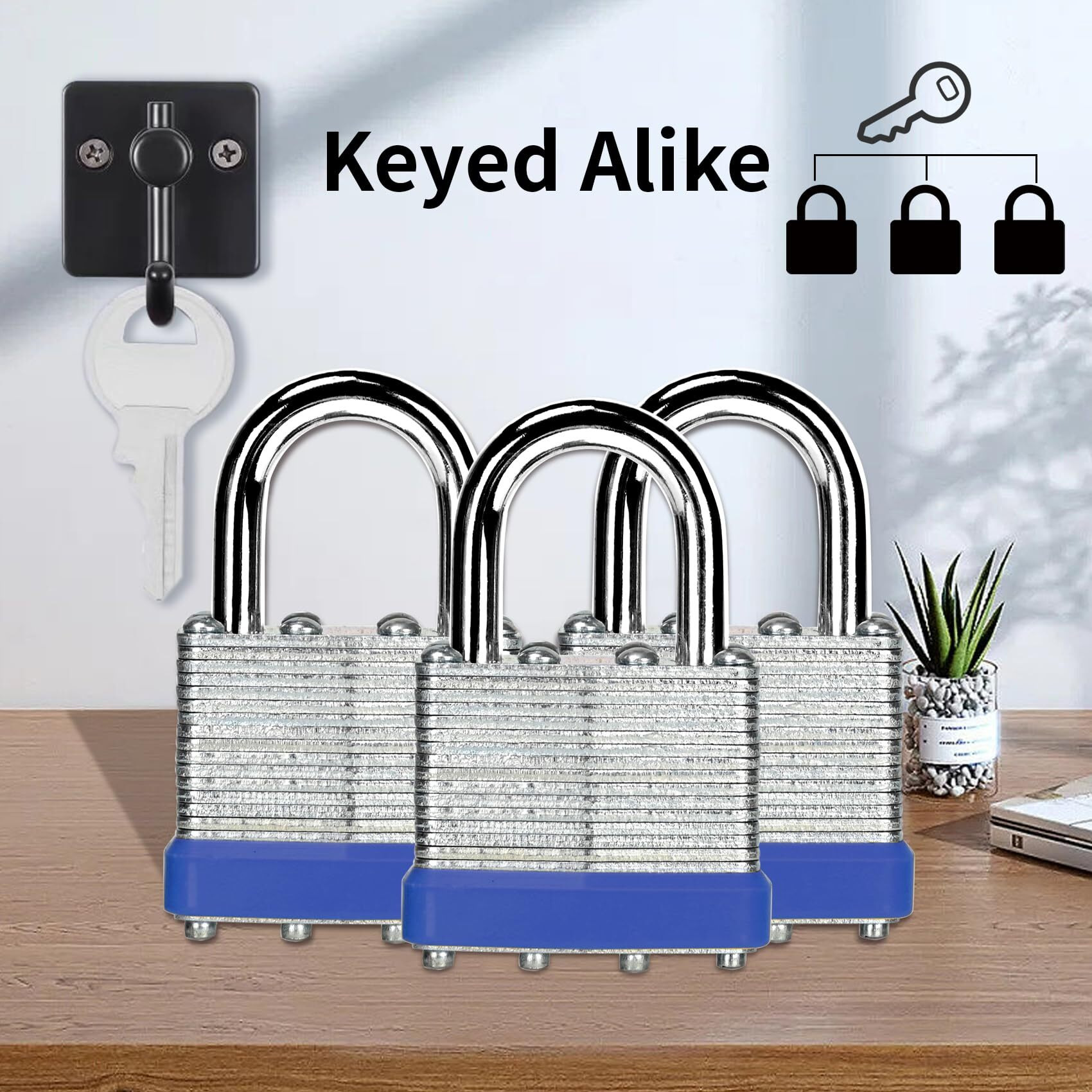 Lqyn 6 Pack Laminated Keyed Padlock (1-9/16""  40Mm)  Keyed Alike Locks  Black Hoop  Normal Shackle  Lock For Gym Locker  Luggage  Suitcase  Baggage  Toolbox  Case