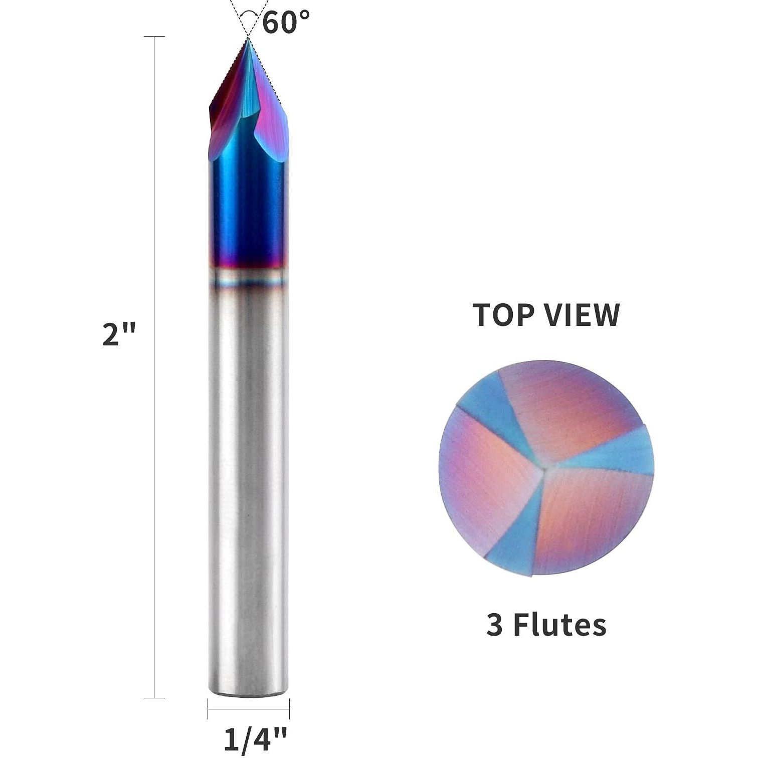 Eanosic 60 Degree V Groove Router Bit 1/4 Inch Shank  3-Flute Nano Blue Coated Solid Carbide V Router Bit For Cnc Engraving And Chamfering