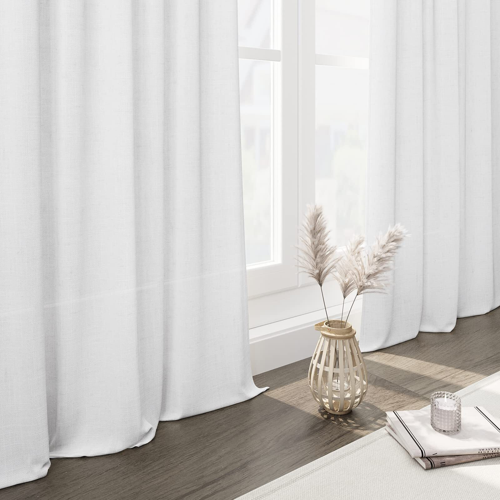 Linen White Curtains 120 Inch Extra Long For Living Room Back Tab Light Filtering Semi Sheer Drapes Modern Farmhouse Coastal Decor Off White Cotton Curtain For Floor To Ceiling Window 10 Ft