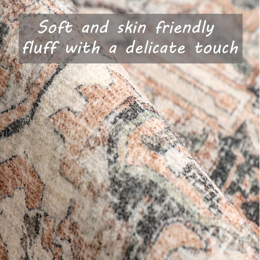 Champlant Area Rug 2X3 Washable Rug Door Mat Vintage Distressed Taupe Rug Doormat Indoor Entrance Traditional Thin Rug Floral Print Non Slip Carpet For Kitchen Bathroom Bedroom Living Room